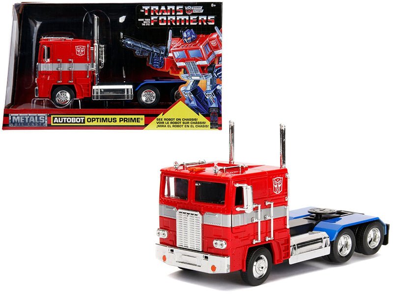 G1 Autobot Optimus Prime Truck Red with Robot on Chassis from "Transformers" TV Series "Hollywood Rides" Series 1/24 Diecast Model by Jada free shipping USA