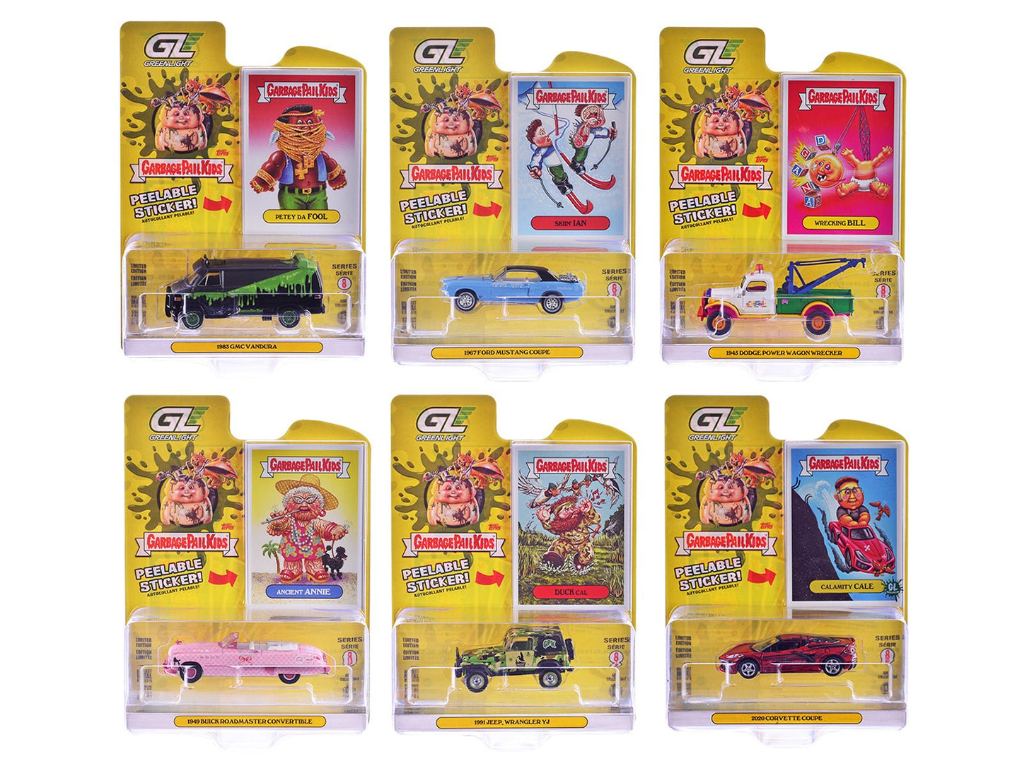 "Garbage Pail Kids" Series #8 Set of 6 pieces 1/64 Diecast Models by Greenlight free shipping USA