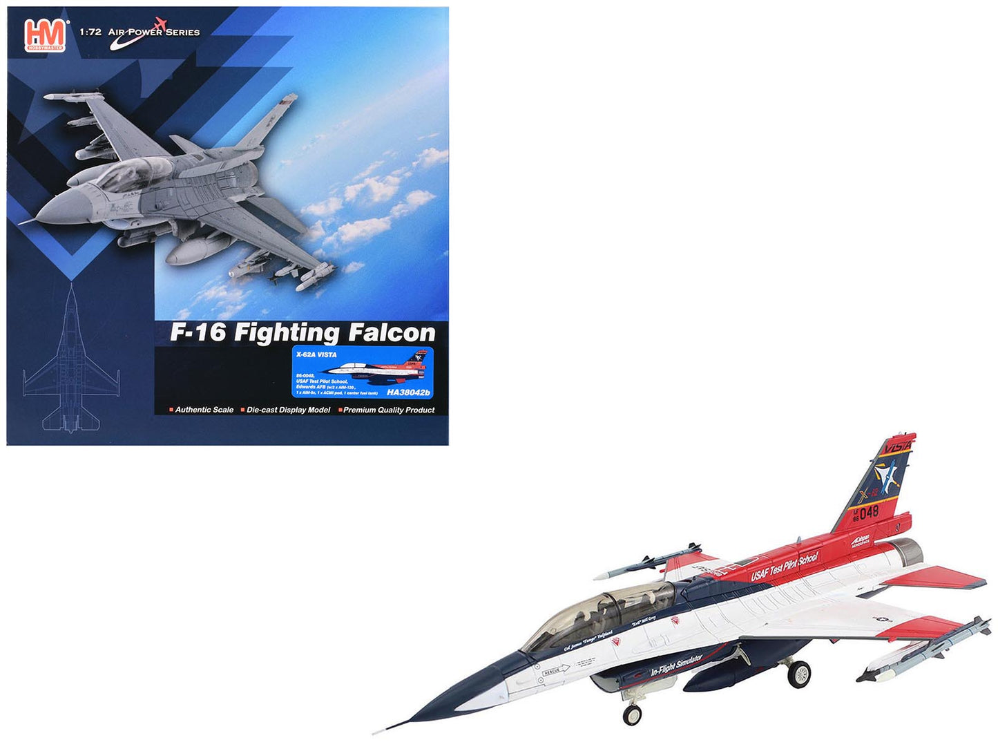 General Dynamics X-62A VISTA Aircraft with Missiles "86-0048 USAF Test Pilot School Edwards Air Force Base" (2024) United States Air Force "Air Power Series" 1/72 Diecast Model by Hobby Master free shipping USA