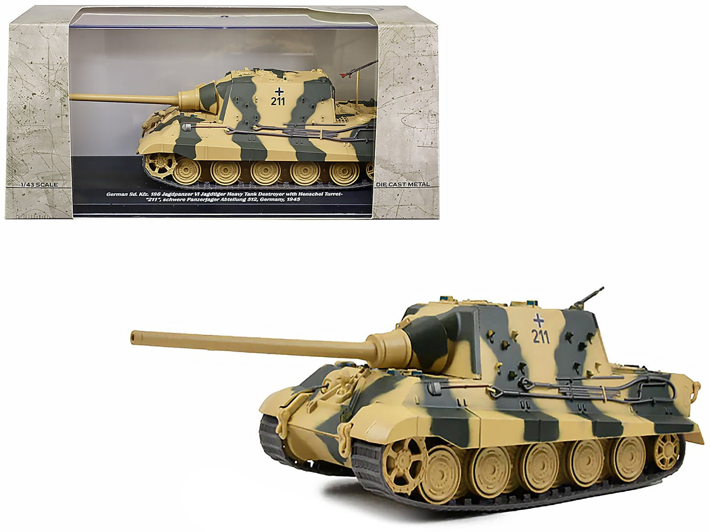 German Sd. Kfz. 186 Jagdpanzer VI Jagdtiger Heavy Tank Destroyer #211 with Henschel Turret "Schwere Panzerjager Abteilung 512 Germany 1945" 1/43 Diecast Model by AFVs of WWII free shipping USA