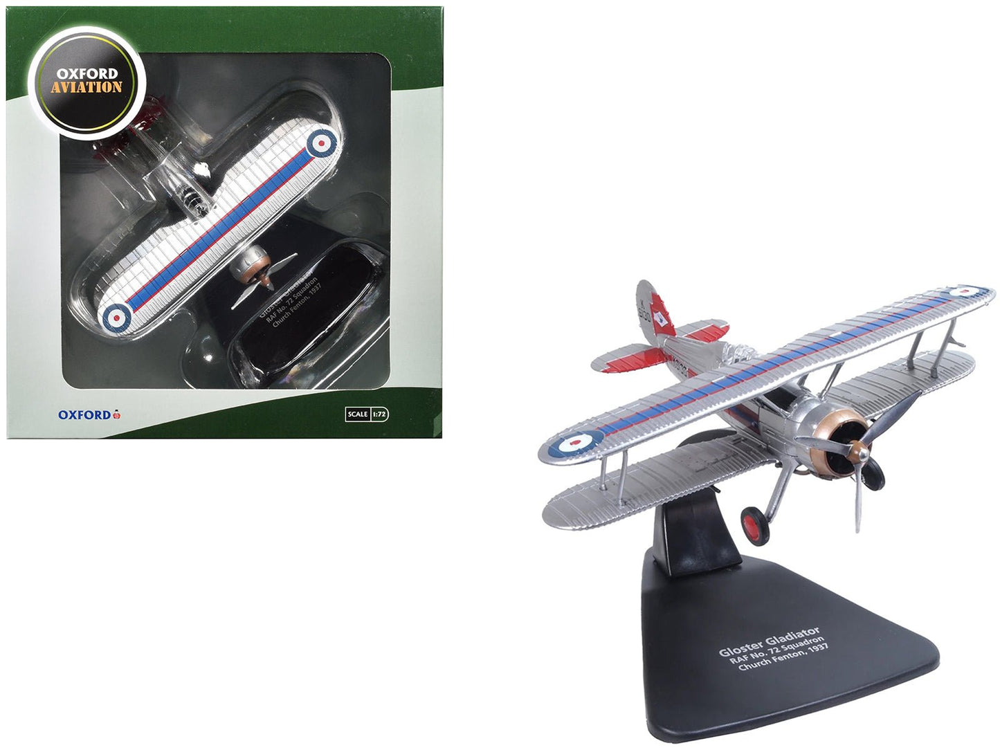 Gloster Gladiator Fighter Aircraft "No. 72 Squadron Church Fenton" (1937) British Royal Air Force "Oxford Aviation" Series 1/72 Diecast Model Airplane by Oxford Diecast free shipping USA