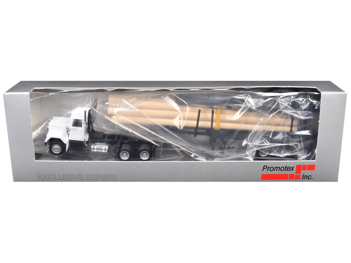 GMC Super B Log Truck and Trailer White with Log Accessories 1/87 (HO) Plastic Model Car by Promotex free shipping USA