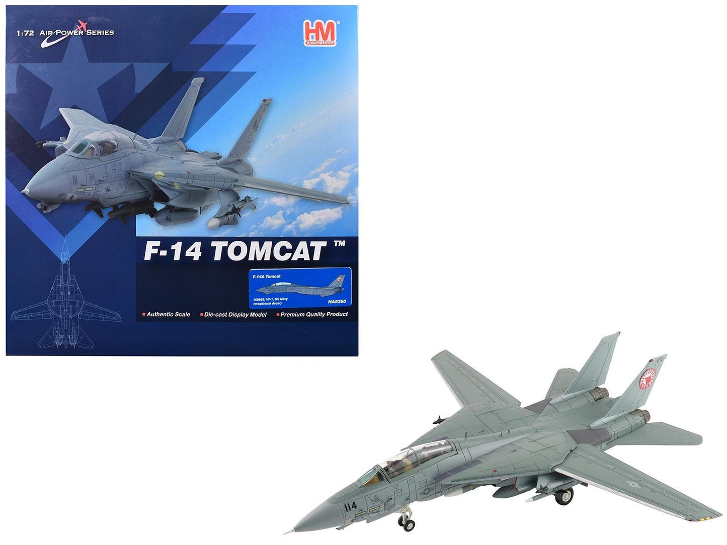 Grumman F-14A Tomcat Fighter Aircraft "VF-1 (with Optional Decals)" United States Navy "Air Power Series" 1/72 Diecast Model by Hobby Master free shipping USA