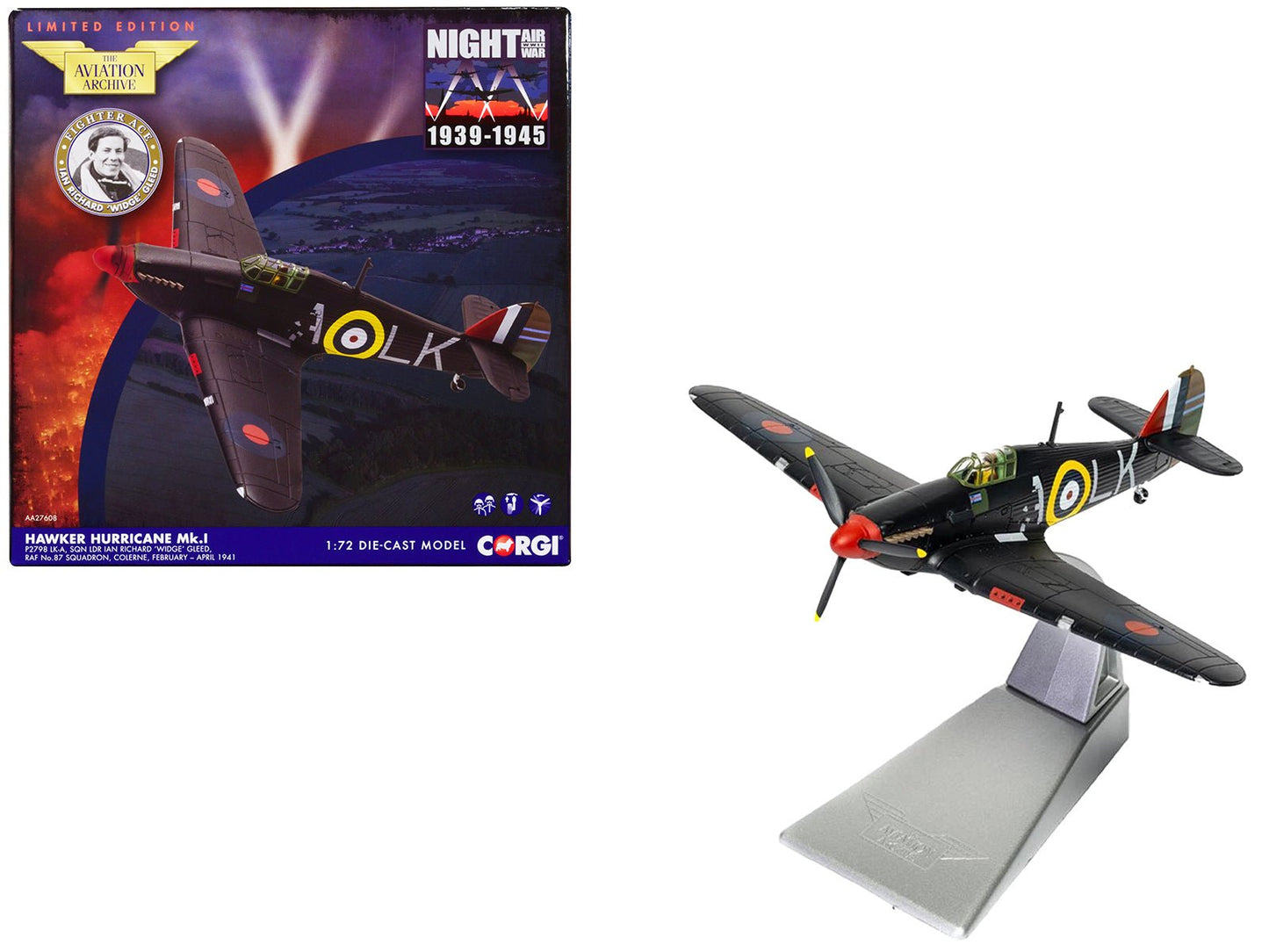 Hawker Hurricane Mk.I Fighter Aircraft "Sqn Ldr. Ian Richard 'Widge' Gleed No.87 Sqn Colerne" (1941) British Royal Air Force "The Aviation Archive" Series 1/72 Diecast Model by Corgi free shipping USA