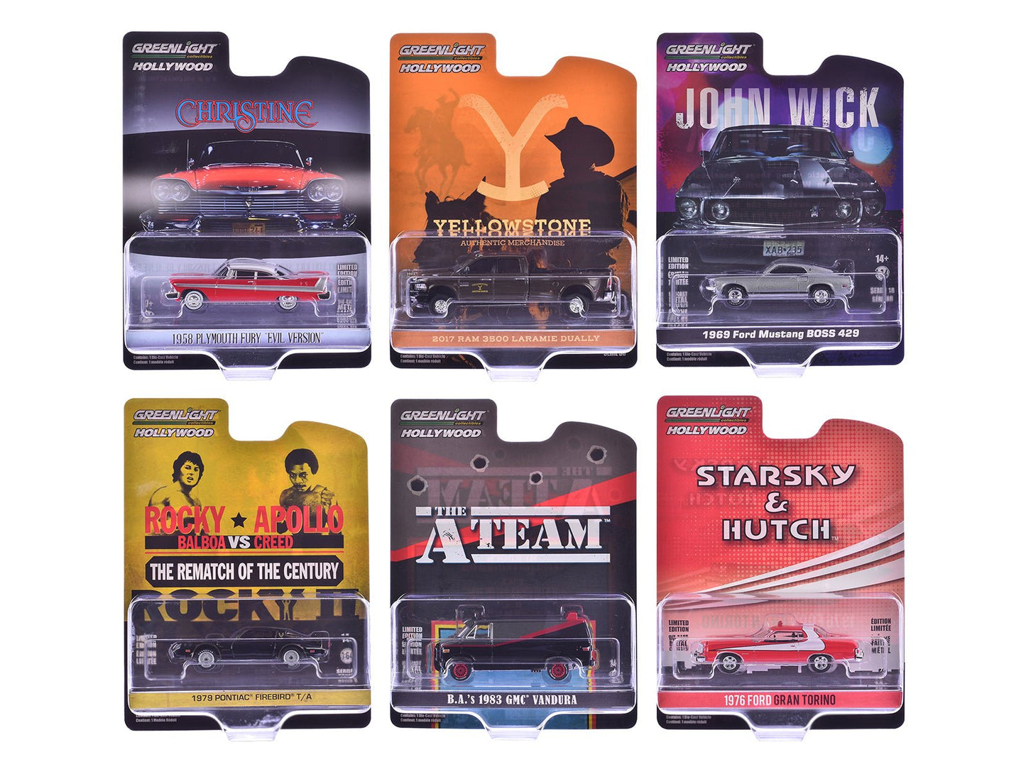 "Hollywood Greatest Hits" (2024) Set of 6 pieces 1/64 Diecast Model Cars by Greenlight free shipping USA