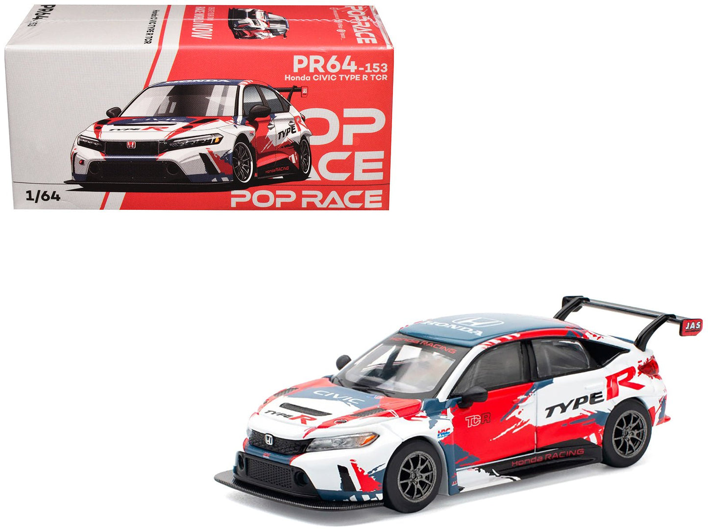 Honda Civic Type R TCR "Presentation" White with Graphics 1/64 Diecast Model Car by Pop Race free shipping USA
