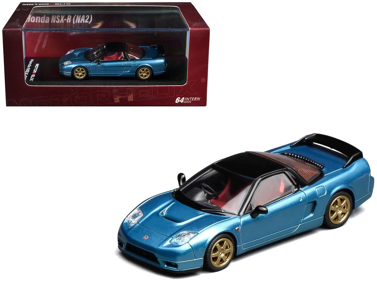 Honda NSX-R (NA2) RHD (Right Hand Drive) Ice Blue Metallic with Black Top and Red Interior "Intern 64" Series 1/64 Diecast Model Car by MotorHelix free shipping USA