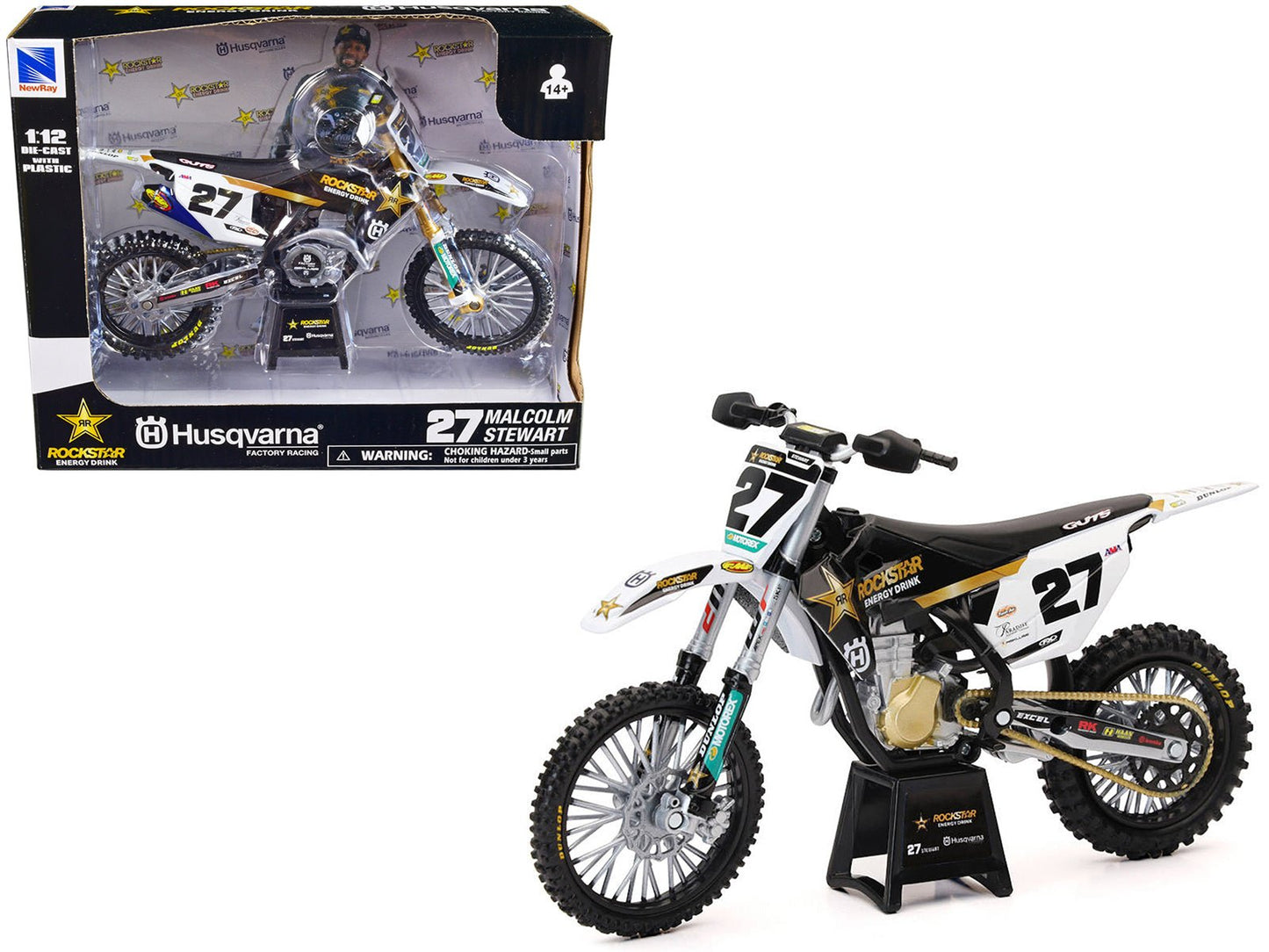 Husqvarna FC450 Motorcycle #27 Malcolm Stewart "Rockstar Energy Drink" 1/12 Diecast Model by New Ray free shipping USA
