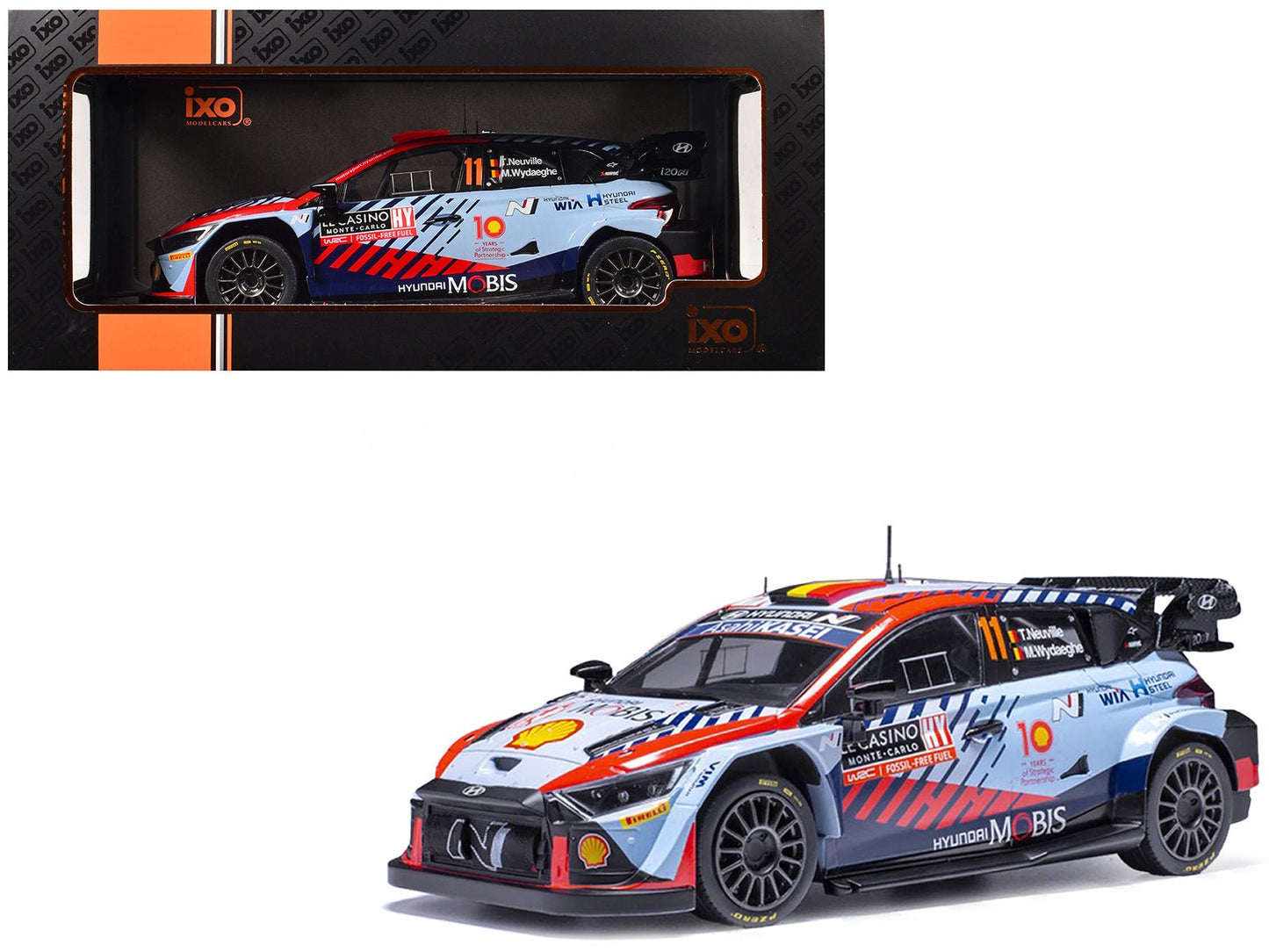 Hyundai i20 N Rally1 #11 Thierry Neuville - Martijn Wydaeghe Winner "Rallye Monte-Carlo" (2024) 1/18 Diecast Model Car by IXO Models free shipping USA
