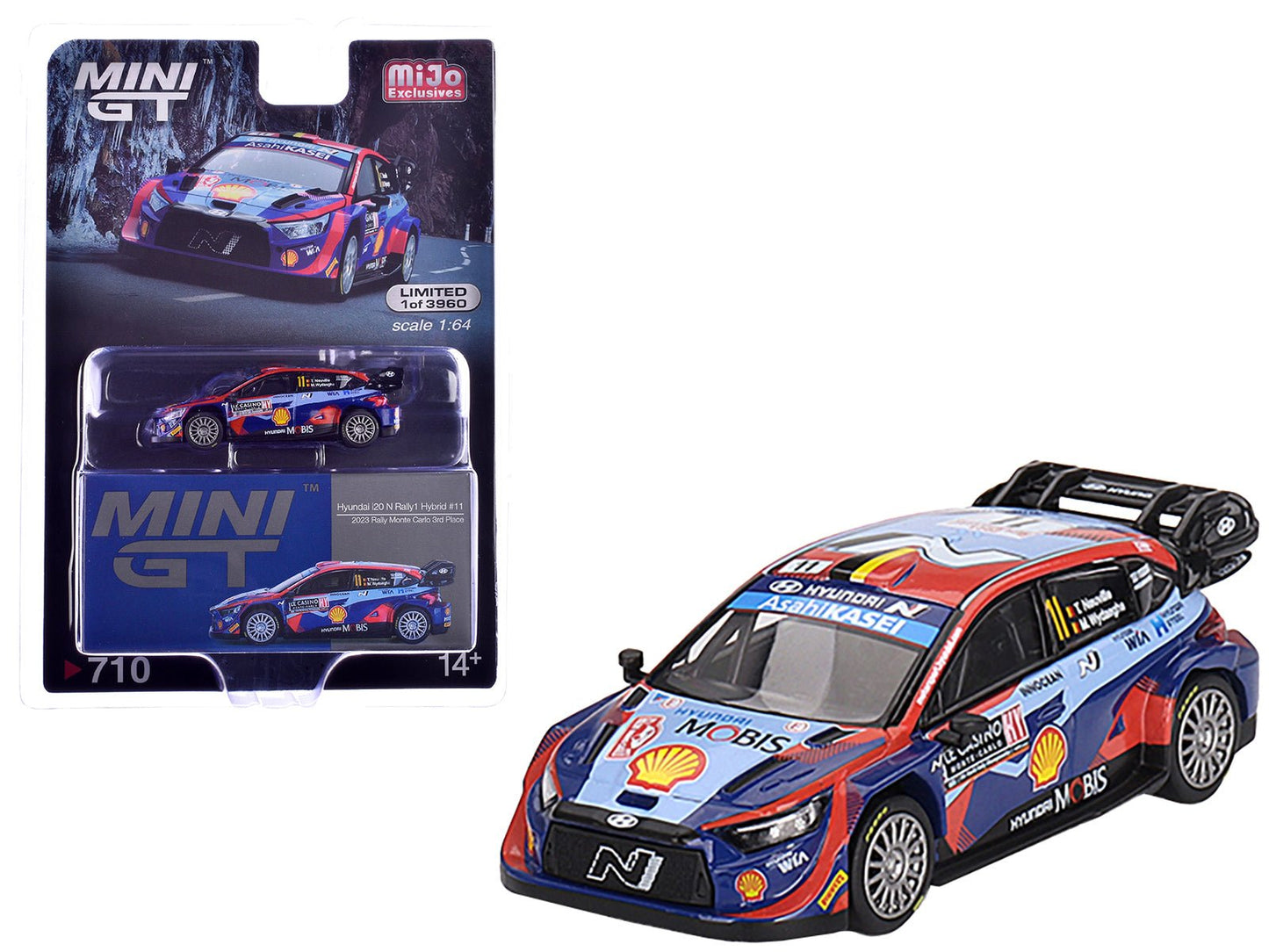 Hyundai i20 N Rally1 Hybrid #11 Thierry Neuville - Martijn Wydaeghe "Hyundai Shell Mobis WRT" 3rd Place "Monte Carlo Rally" (2023) Limited Edition to 3960 pieces Worldwide 1/64 Diecast Model Car by Mini GT free shipping USA