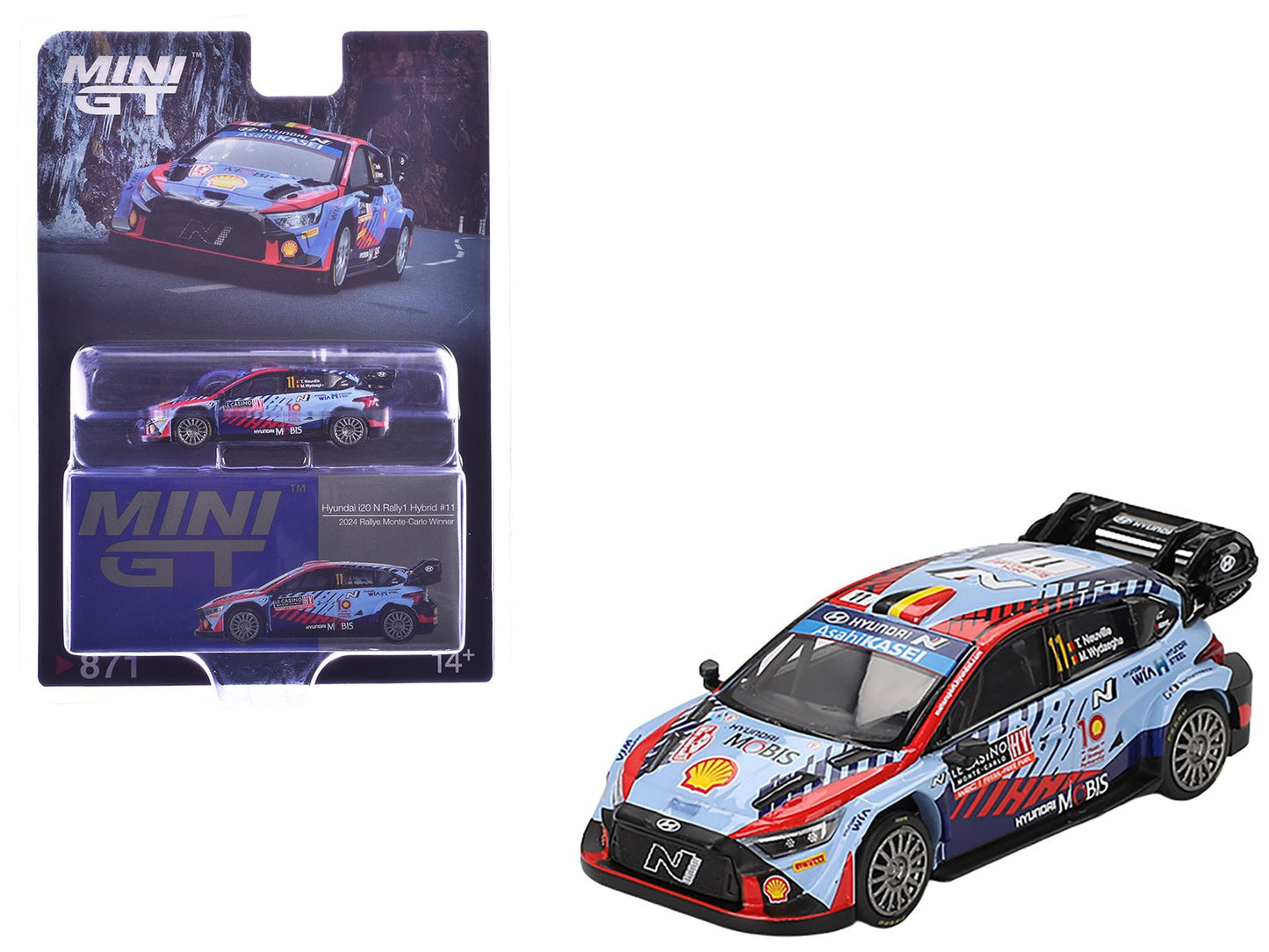 Hyundai i20 N Rally1 Hybrid #11 Thierry Neuville - Martijn Wydaeghe Winner "Rallye Monte-Carlo" (2024) Limited Edition 1/64 Diecast Model Car by Mini GT free shipping USA