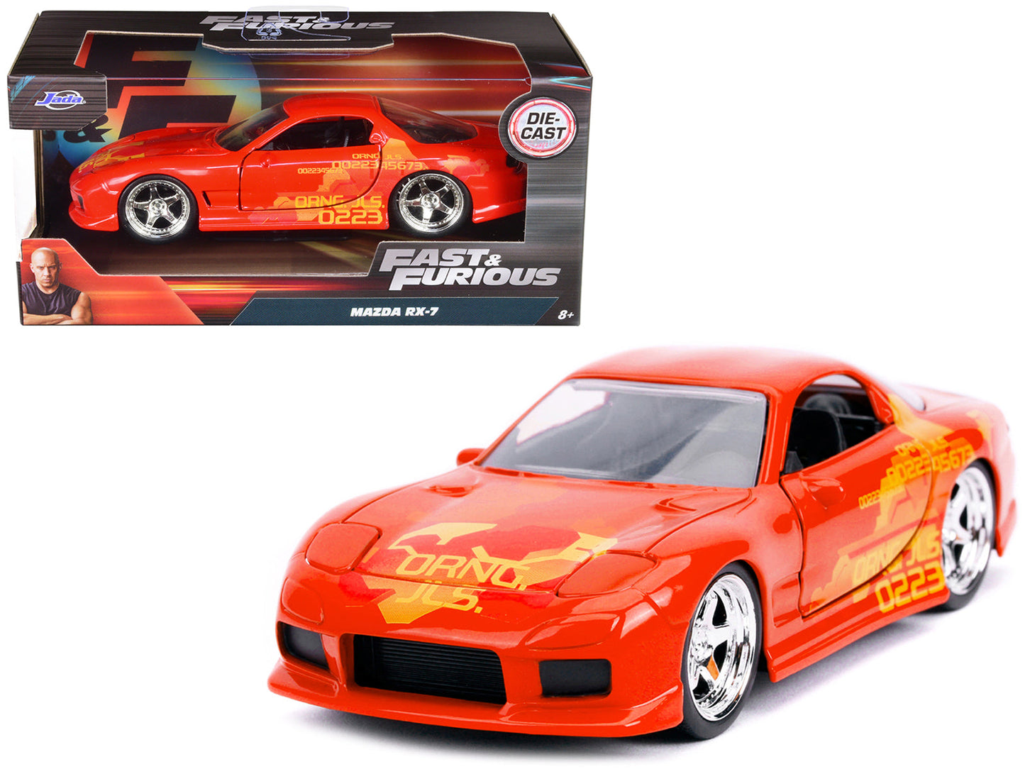 Orange Julius' Mazda RX-7 Orange Metallic with Graphics "Fast & Furious" Series 1/32 Diecast Model Car by Jada free shipping USA