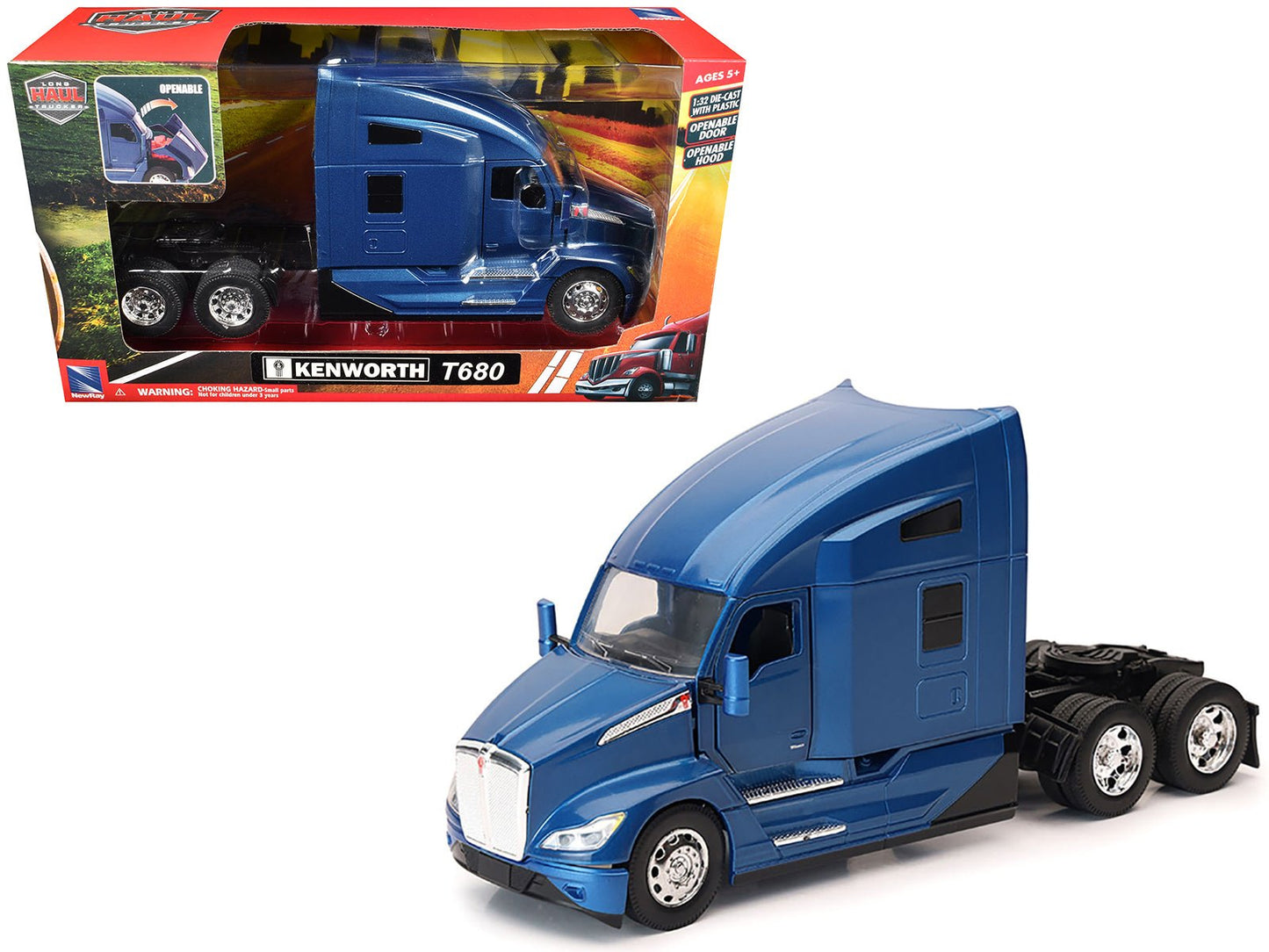 Kenworth T680 Truck Tractor Blue Metallic "Long Haul Truckers" Series 1/32 Diecast Model by New Ray free shipping USA