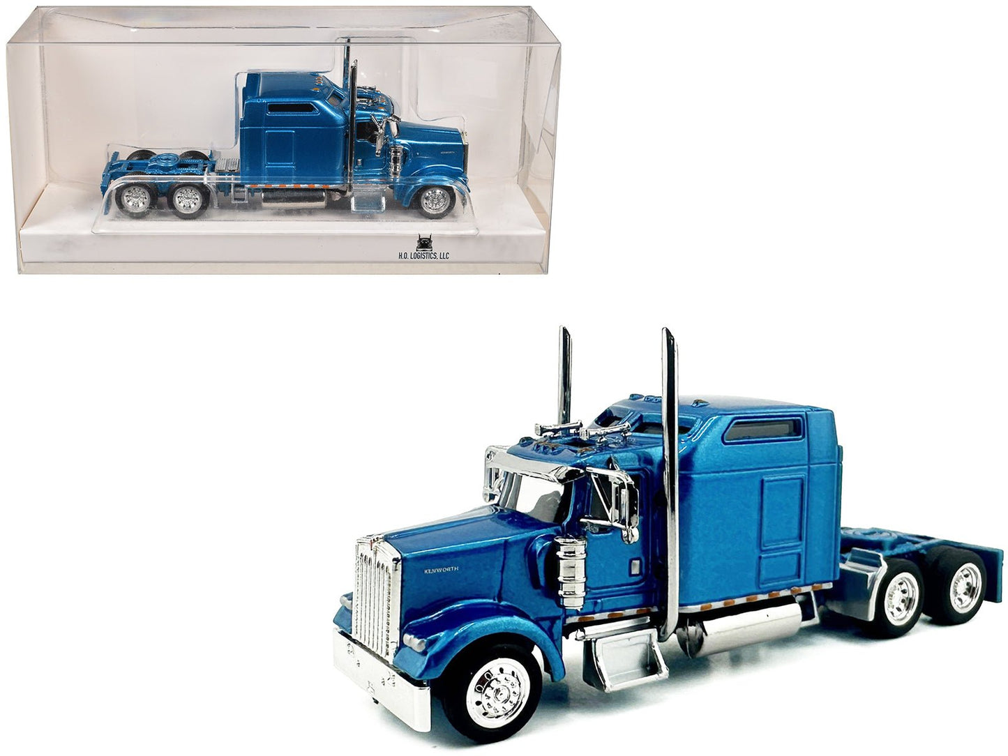Kenworth W900L Truck Tractor with Sleeper Cab Blue Metallic 1/87 (HO) Scale Plastic Model Car by HO Logistics free shipping USA