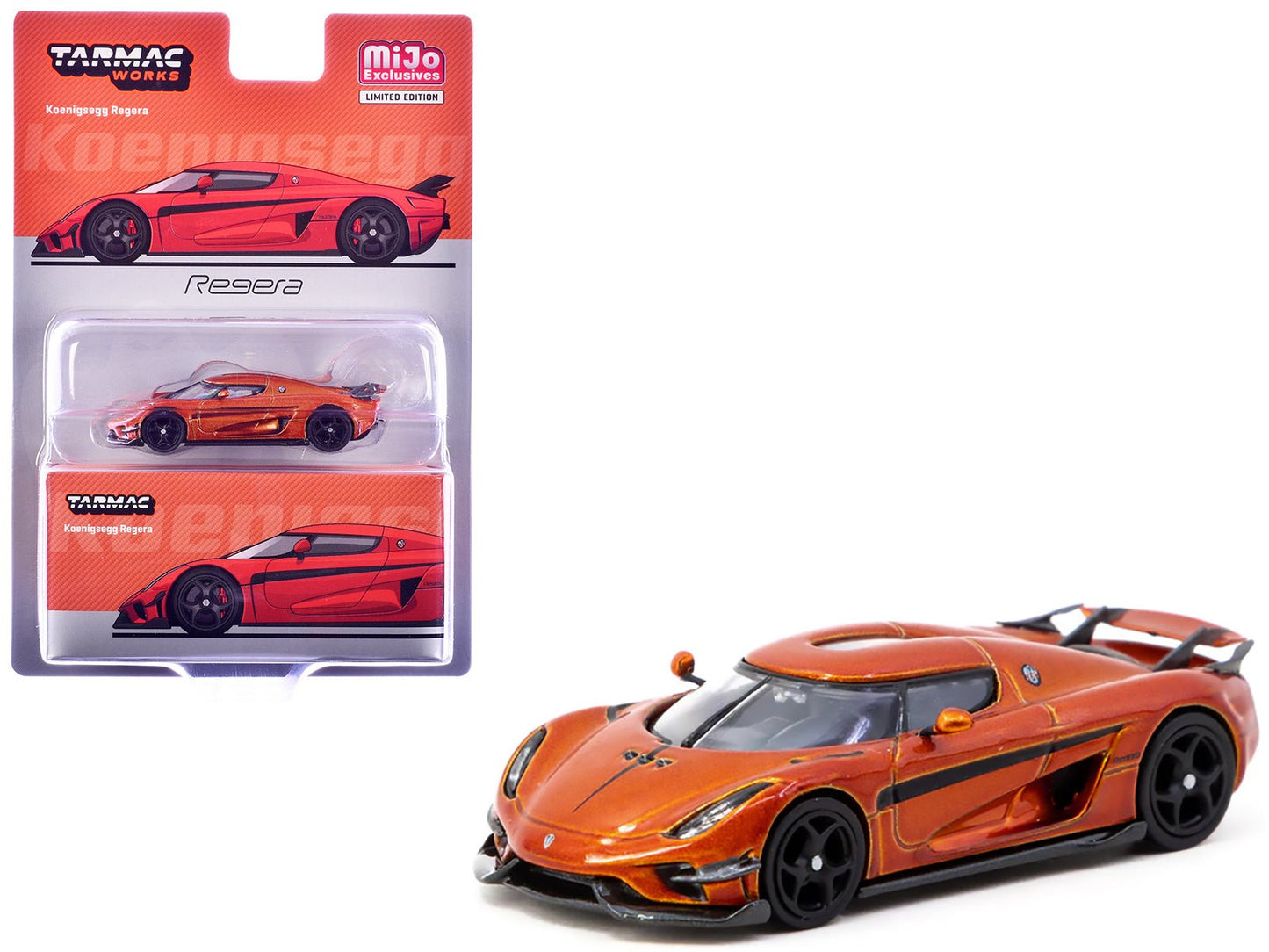 Koenigsegg Regera Orange Metallic with Black Stripes "Global64" Series 1/64 Diecast Model Car by Tarmac Works free shipping USA
