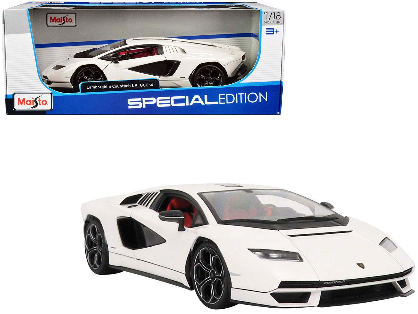 Lamborghini Countach LPI 800-4 White with Black Accents and Red Interior "Special Edition" 1/18 Diecast Model Car by Maisto free shipping USA