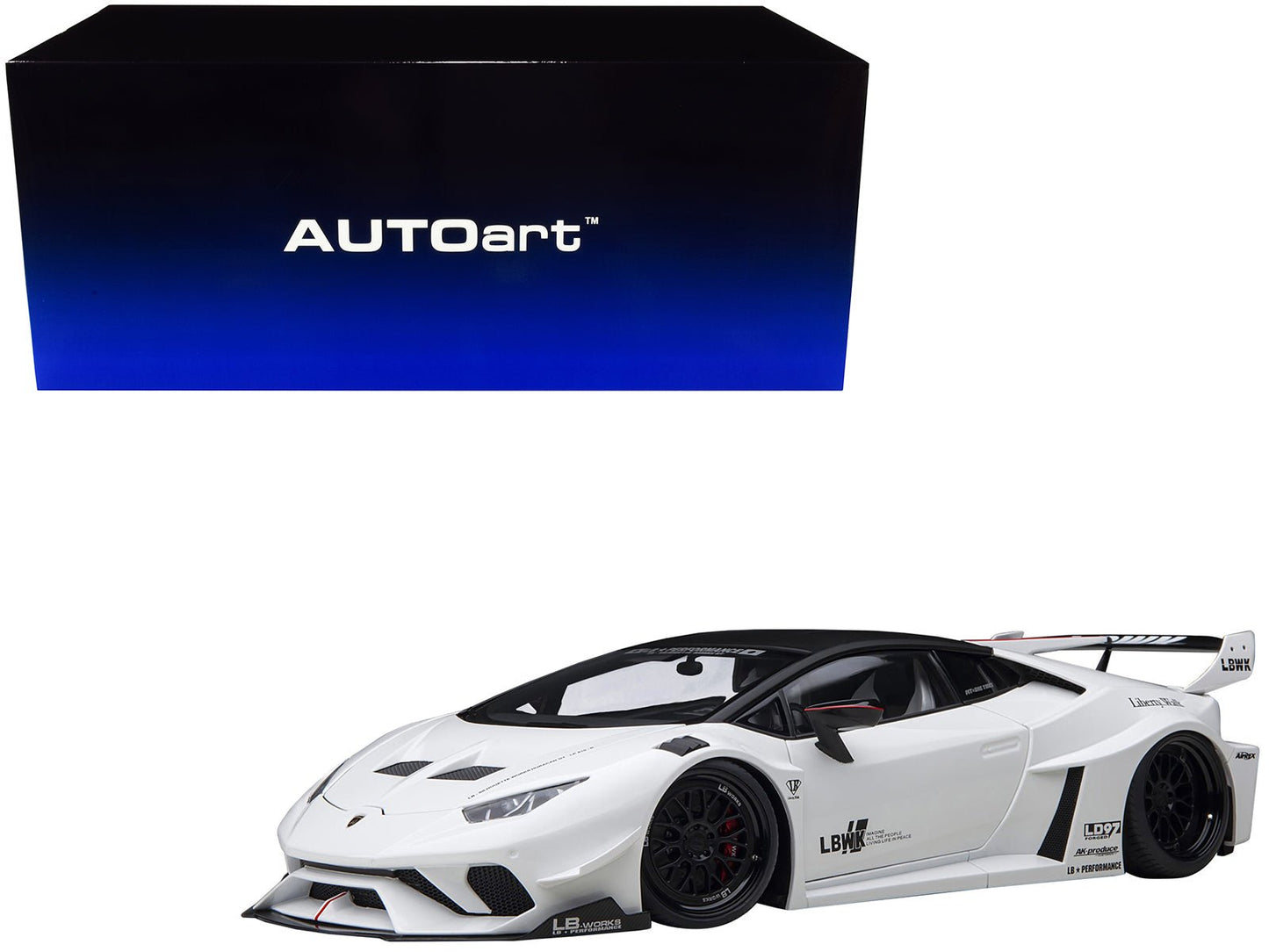 Lamborghini Huracan GT "LB-Silhouette Works" White with Black 1/18 Model Car by Autoart free shipping USA
