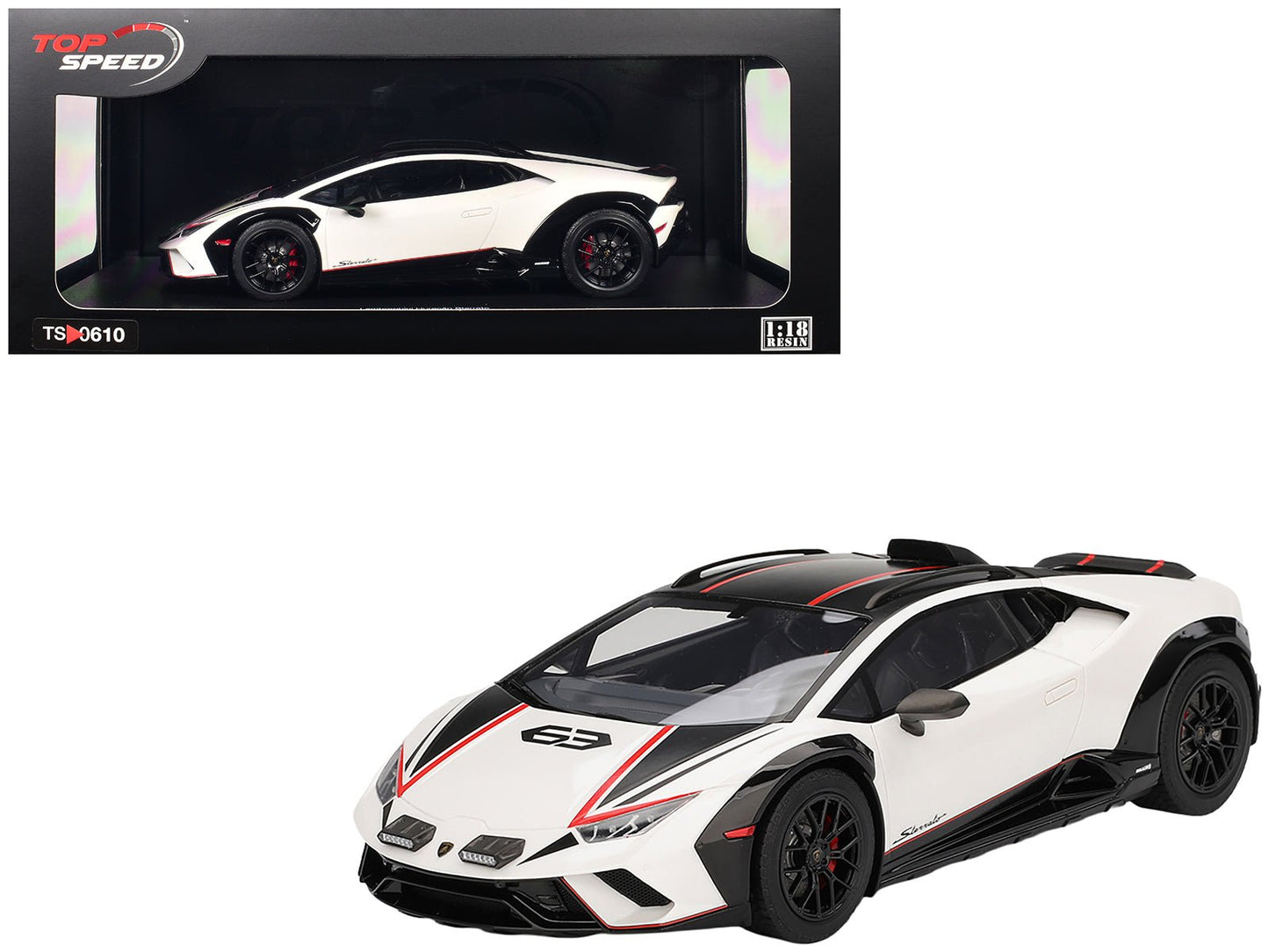 Lamborghini Huracan Sterrato Bianco Asopo White with Matt Black Top and Red Stripes 1/18 Model Car by Top Speed free shipping USA