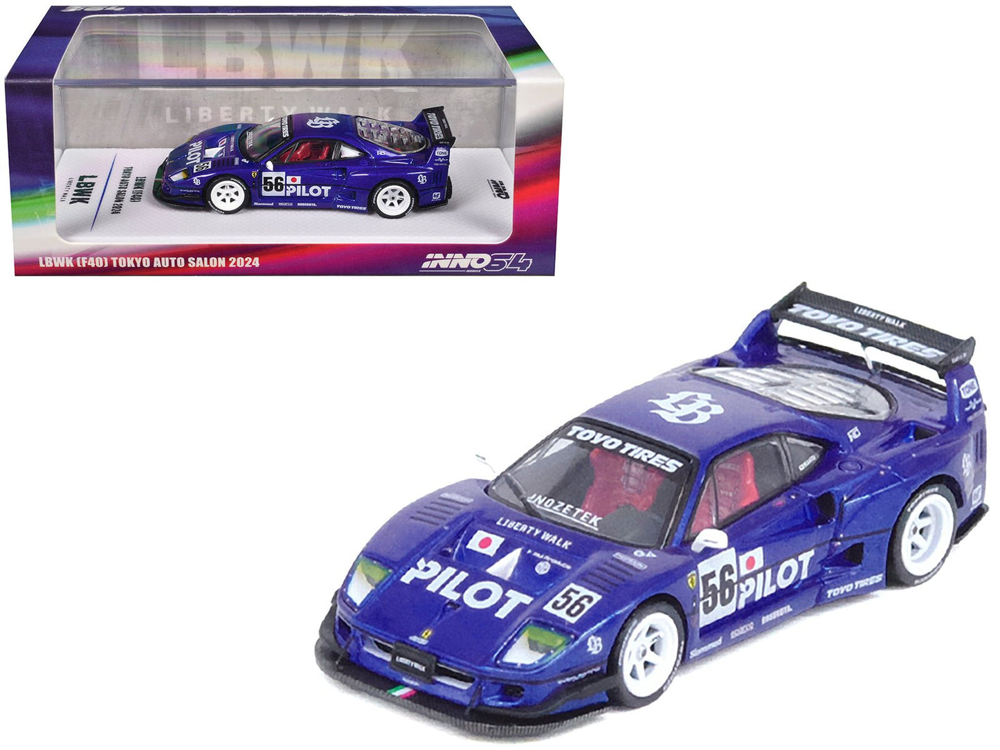 LBWK (Liberty Walk) F40 #56 Blue "Tokyo Auto Salon 2024" 1/64 Diecast Model Car by Inno Models free shipping USA