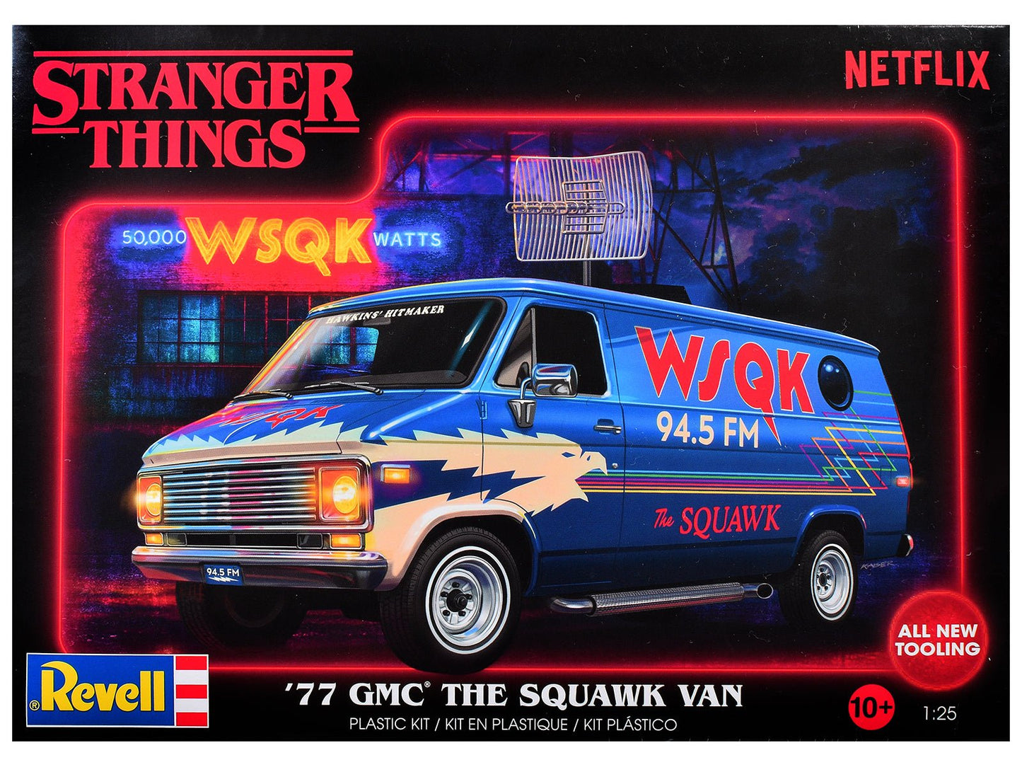 Level 3 Model Kit 1977 GMC "WSQK Squawk" Van "Stranger Things" (2016-2025) TV Series 1/25 Scale Model by Revell free shipping USA