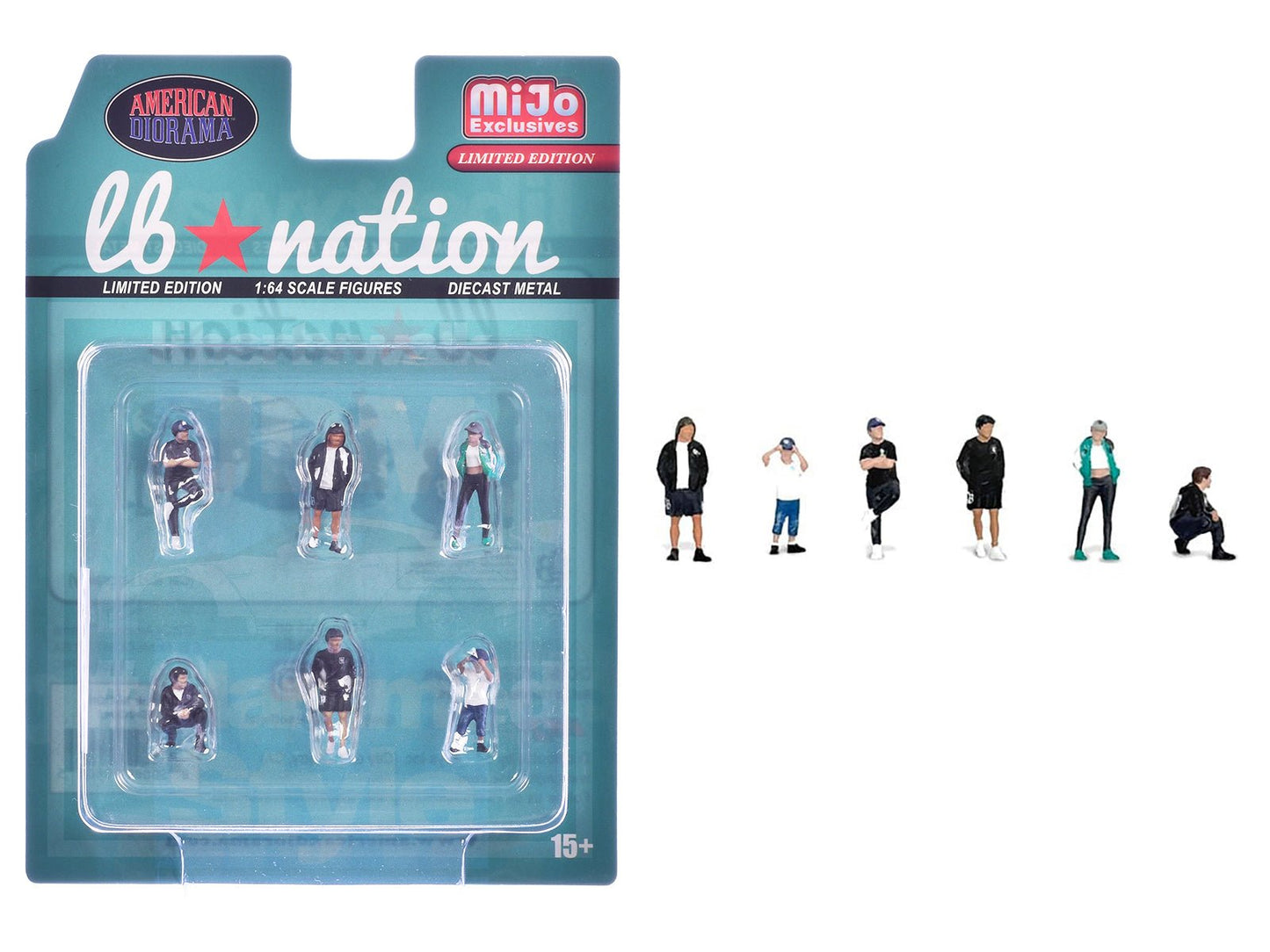 "Liberty Walk LB Nation" 6 piece Diecast Figure Set Limited Edition for 1/64 Scale Models by American Diorama free shipping USA