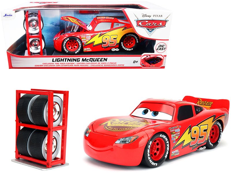 Lightning McQueen #95 Red with Extra Wheels Disney & Pixar "Cars" Movie "Hollywood Rides" Series Diecast Model Car by Jada free shipping USA