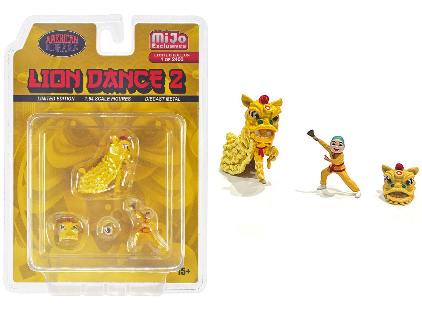 "Lion Dance 2" 4 piece Diecast Figure Set (1 Figures 1 Lion 2 Accessories) Limited Edition to 2400 pieces Worldwide for 1/64 Scale Models by American Diorama free shipping USA
