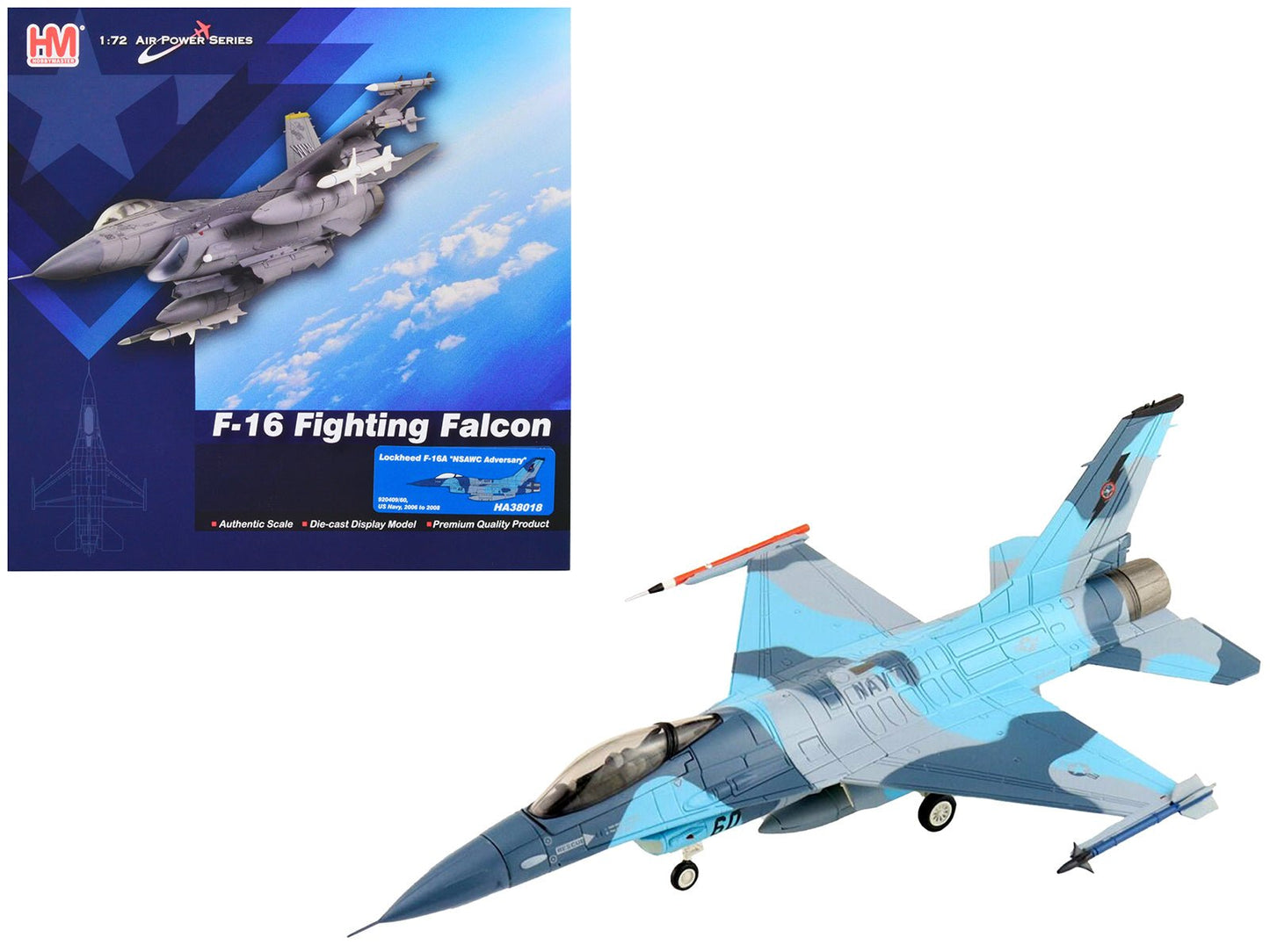 Lockheed F-16A Fighting Falcon Fighter Aircraft "NSAWC Adversary" (2006-2008) United States Navy "Air Power Series" 1/72 Diecast Model by Hobby Master free shipping USA