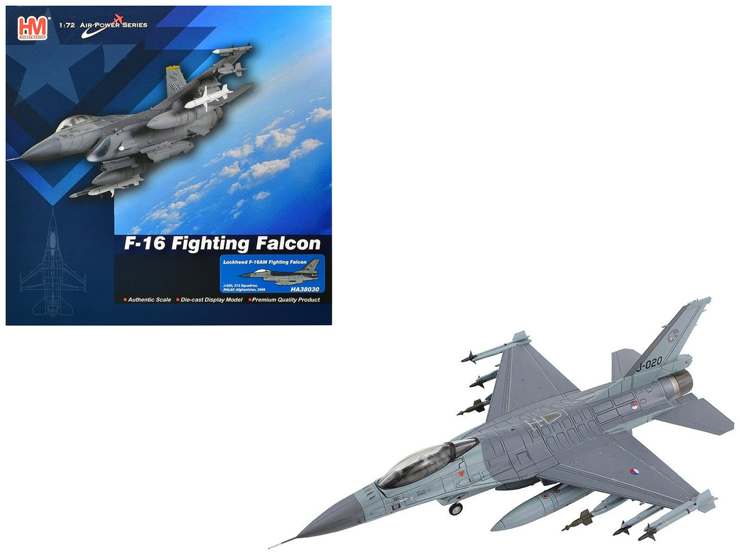 Lockheed F-16AM Fighting Falcon Fighter Aircraft "313 Squadron Afghanistan" (2008) Royal Netherlands Air Force (RNLAF) "Air Power Series" 1/72 Diecast Model by Hobby Master free shipping USA