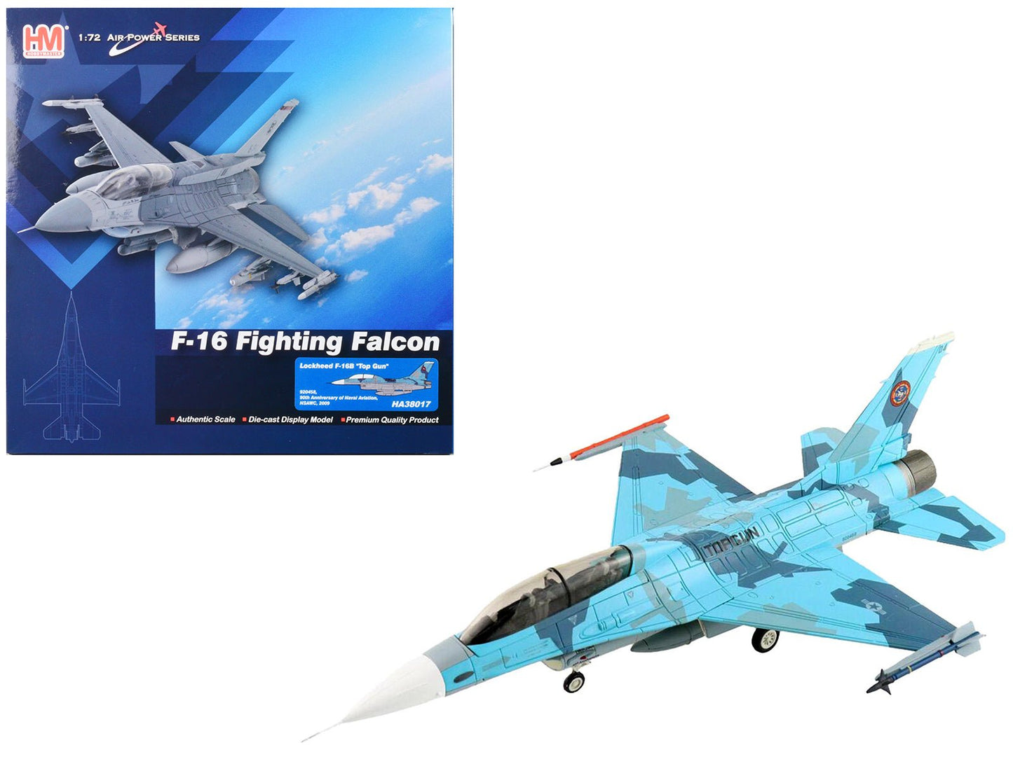 Lockheed F-16B Fighting Falcon Fighter Aircraft "Top Gun 90th Anniversary of Naval Aviation NSAWC" United States Navy "Air Power Series" 1/72 Diecast Model by Hobby Master free shipping USA