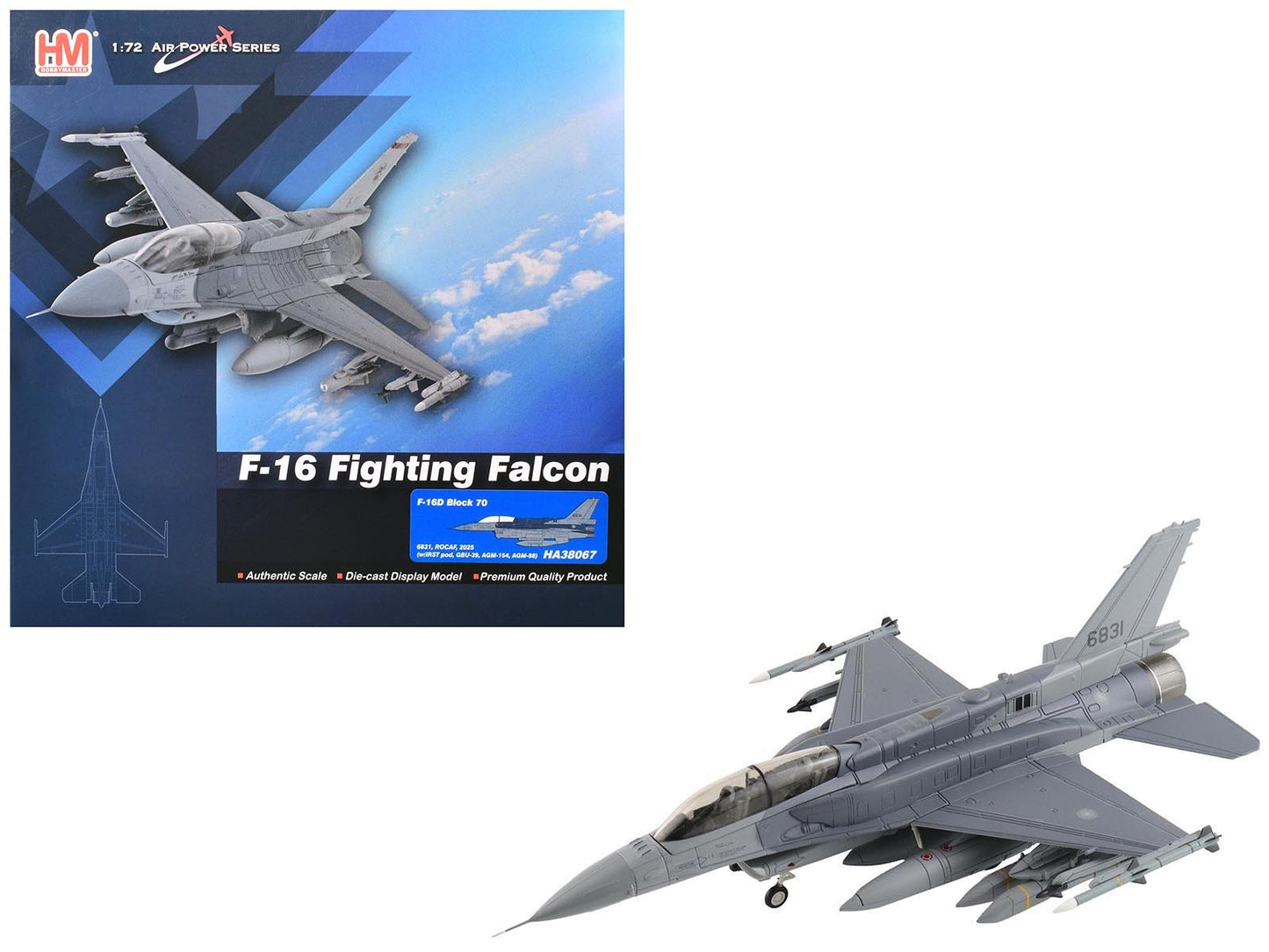 Lockheed F-16D Fighting Falcon Fighter Aircraft "6831 Block 70" (2025) Republic of China Air Force "Air Power Series" 1/72 Diecast Model by Hobby Master free shipping USA