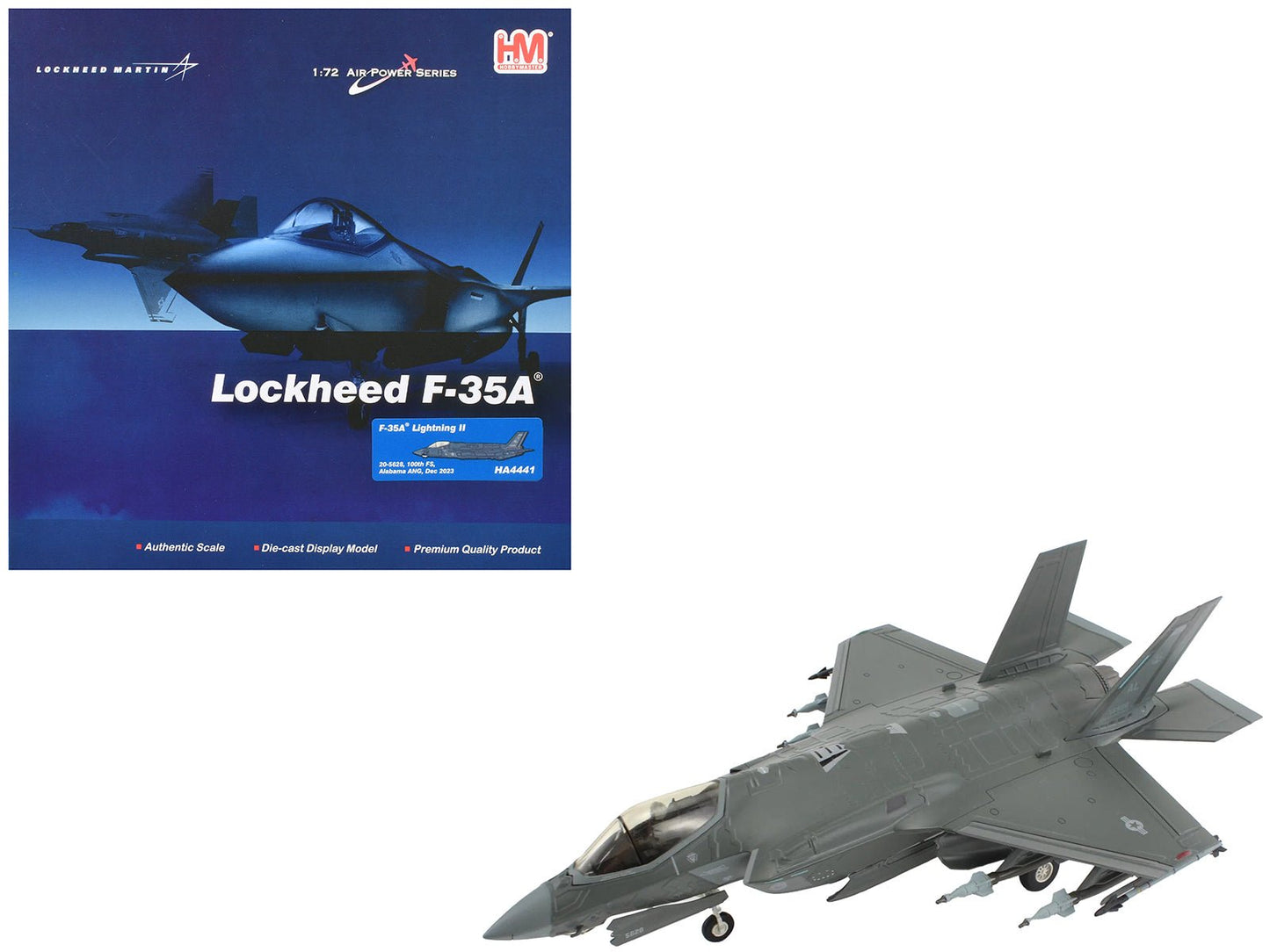 Lockheed Martin F-35A Lightning II Aircraft "100th Fighter Squadron Alabama Air National Guard" (2023) United States Air Force "Air Power Series" 1/72 Diecast Model by Hobby Master free shipping USA