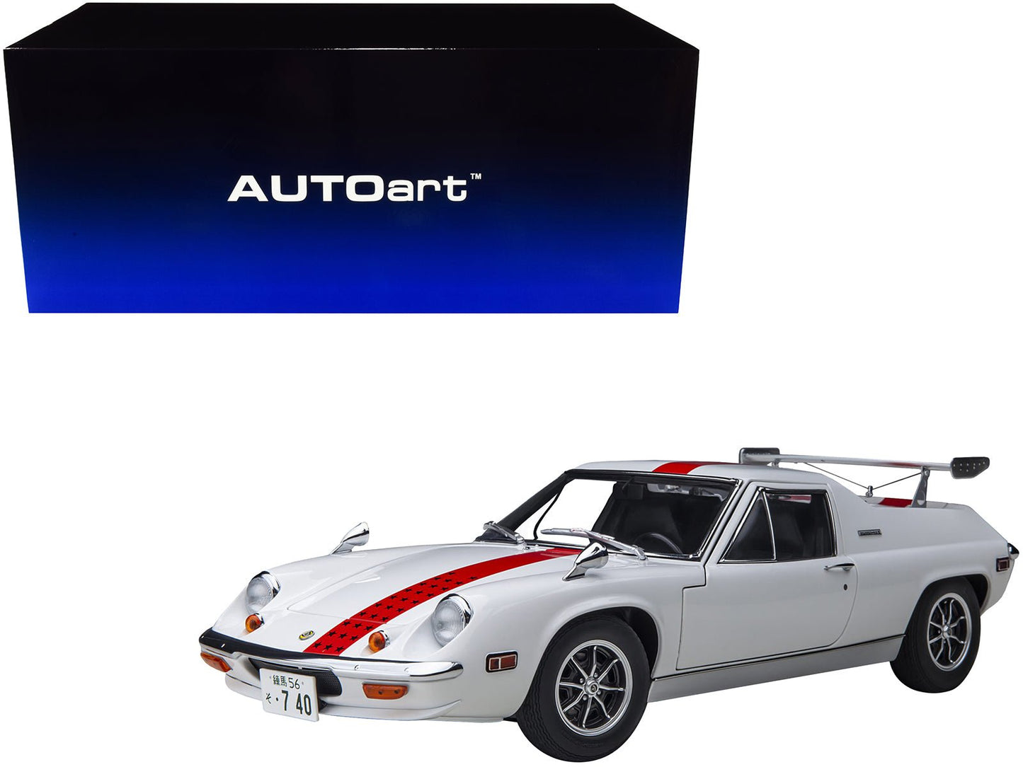 Lotus Europa Special White with Red Stripe and Graphics "The Circuit Wolf" 1/18 Model Car by Autoart free shipping USA