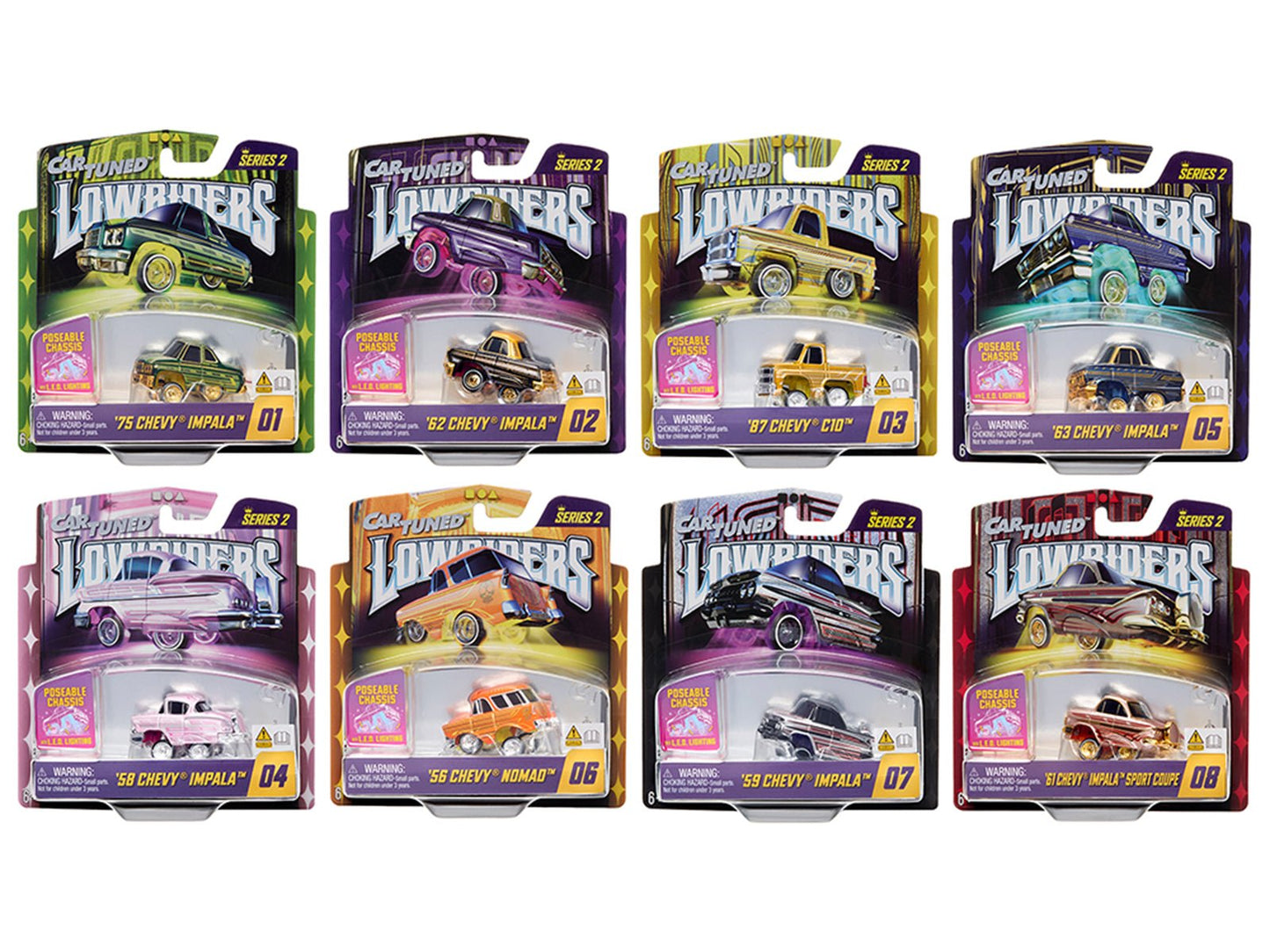 "Lowriders Show Glow" Series 2 Set of 8 Pieces Diecast Model Cars by CarTuned free shipping USA