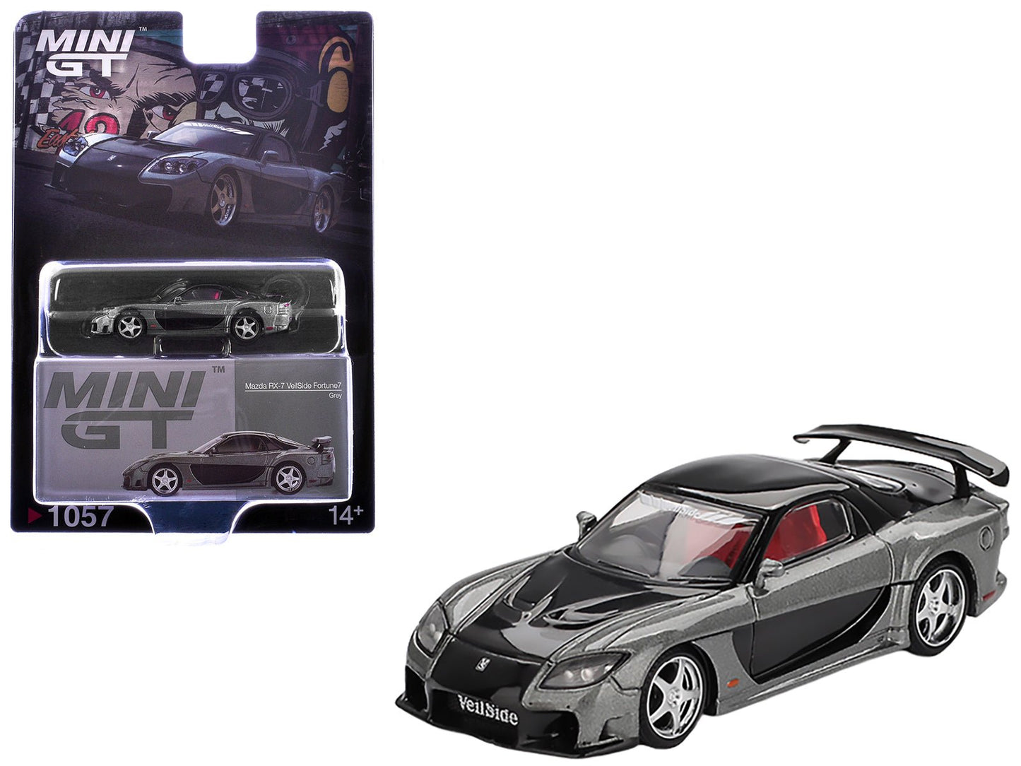 Mazda RX-7 "VeilSide Fortune7" Gray Metallic and Black with Red Interior Limited Edition 1/64 Diecast Model Car by Mini GT free shipping USA
