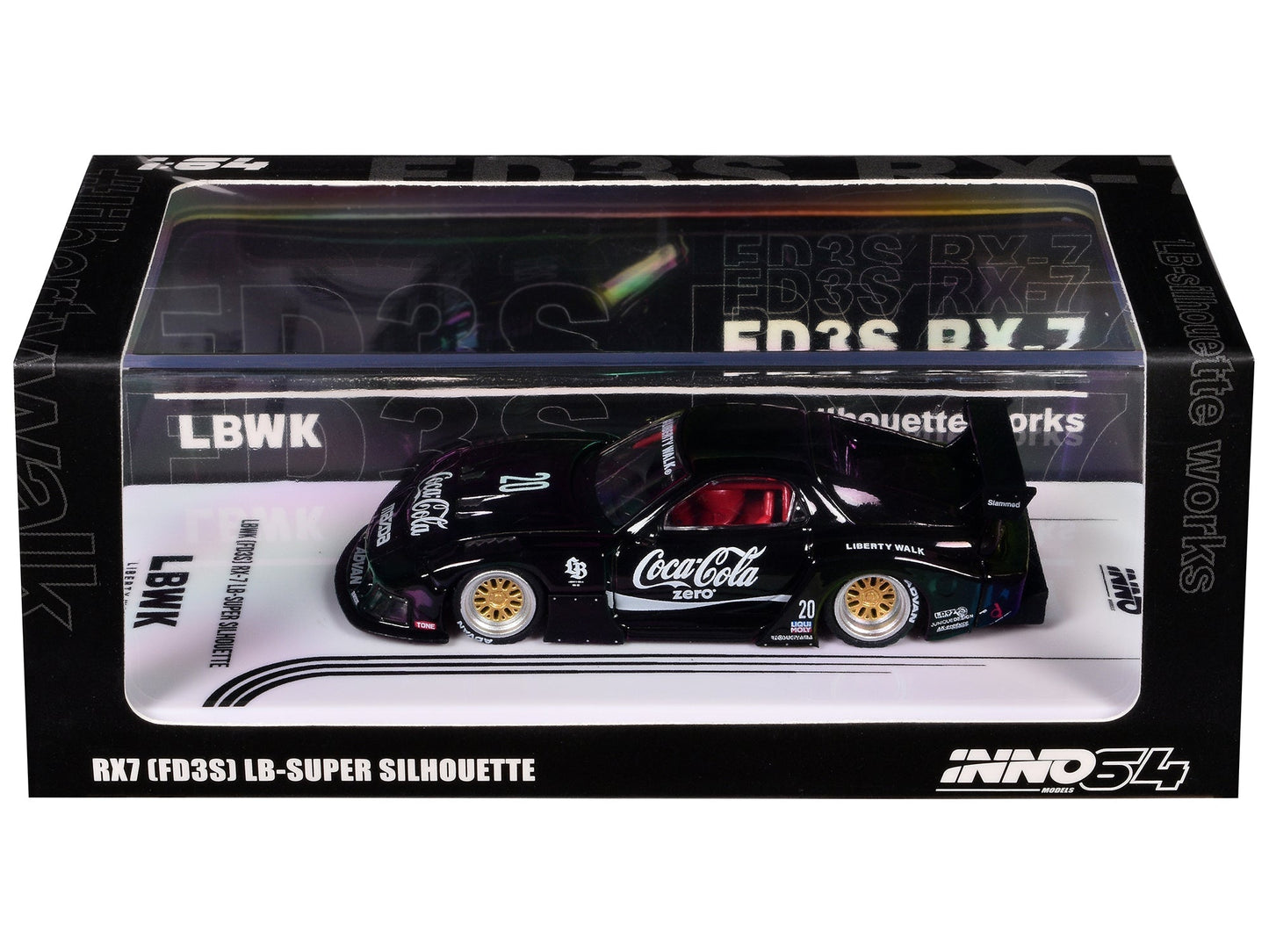Mazda RX7 (FD3S) LB-Super-Silhouette RHD (Right Hand Drive) #20 "Coca-Cola Zero" Black 1/64 Diecast Model Car by Inno Models free shipping USA