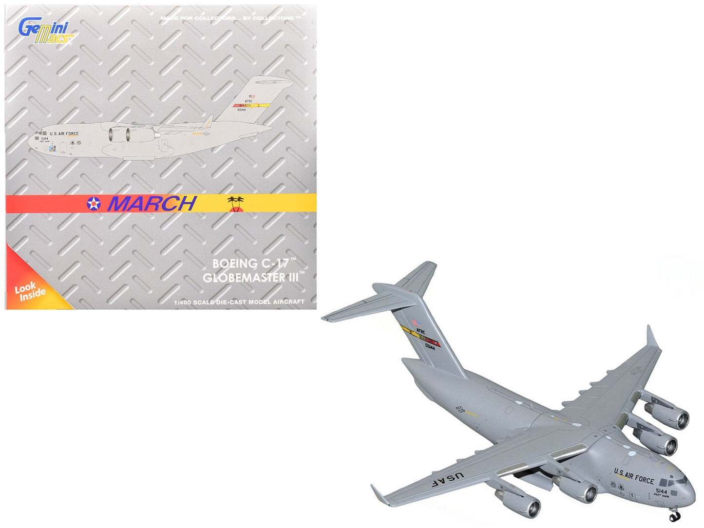 McDonnell Douglas C-17 Globemaster III Transport Aircraft "452nd AMW March ARB" United States Air Force "Gemini Macs" Series 1/400 Diecast Model Airplane by GeminiJets free shipping USA