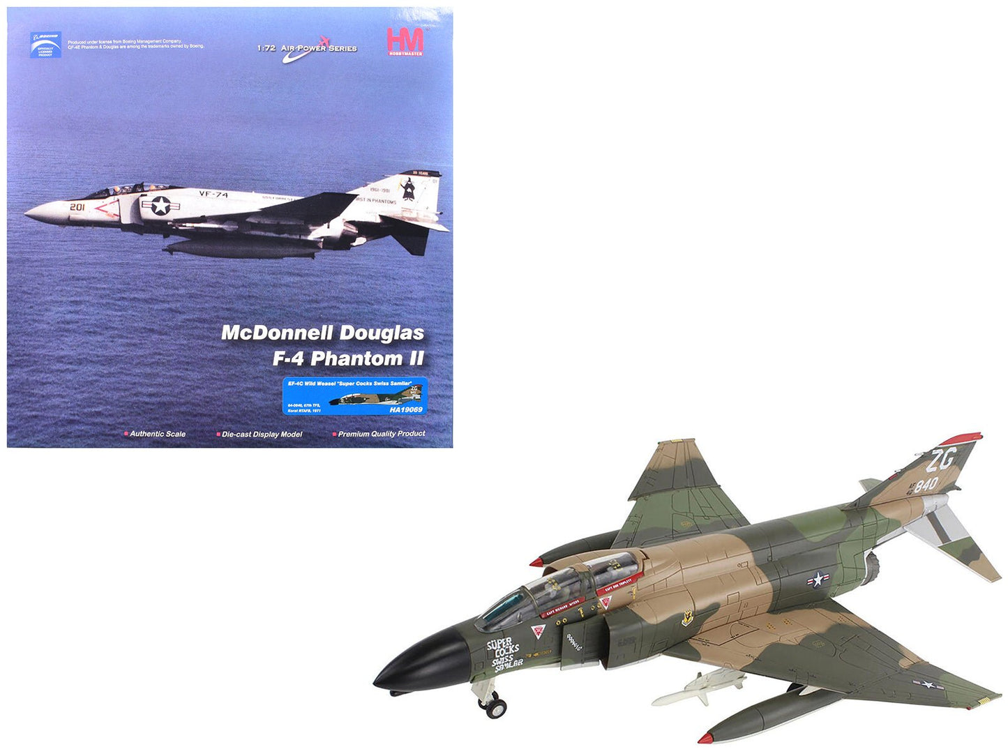 McDonnell Douglas EF-4C Wild Weasel Fighter-Bomber Aircraft "64-0840 67th TFS Korat RTAFB Super Cocks Swiss Samilar" (1971) United States Air Force "Air Power Series" 1/72 Diecast Model by Hobby Master free shipping USA