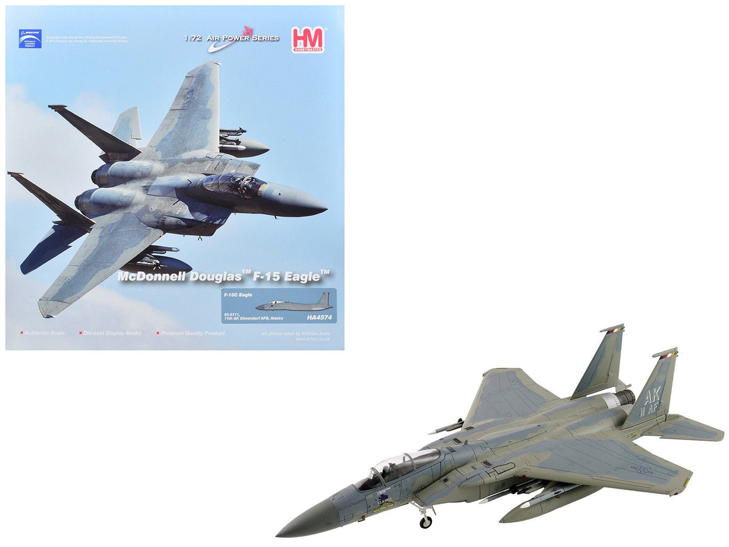 McDonnell Douglas F-15C Eagle Fighter Aircraft "85-0111 11th Air Force Elmendorf Air Force Base Alaska" United States Air Force "Air Power Series" 1/72 Diecast Model by Hobby Master free shipping USA