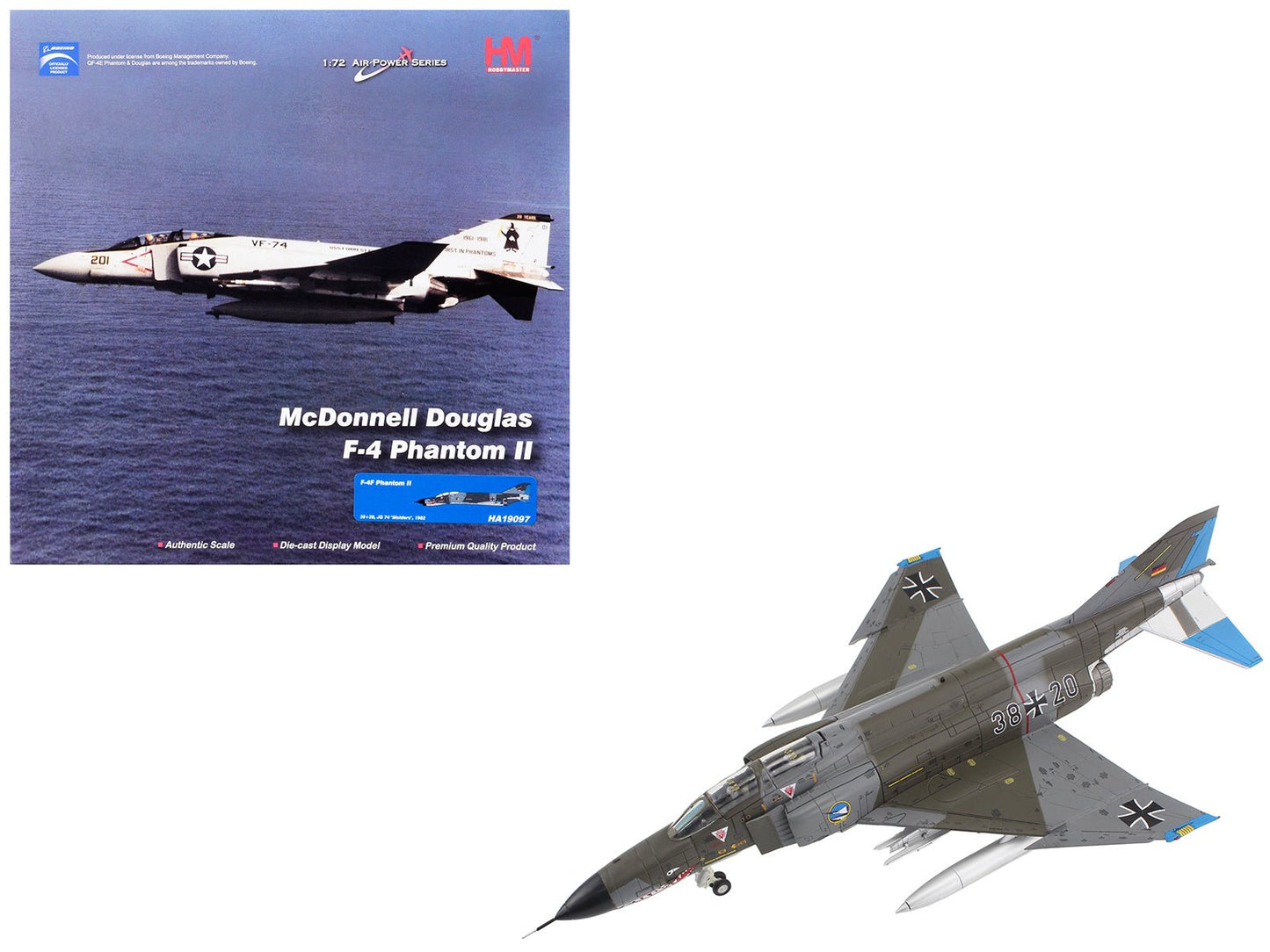McDonnell Douglas F-4F Phantom II Fighter-Bomber Aircraft "Jagdgeschwader 74 (JG 74) Molders" (1982) German Luftwaffe "Air Power Series" 1/72 Diecast Model by Hobby Master free shipping USA