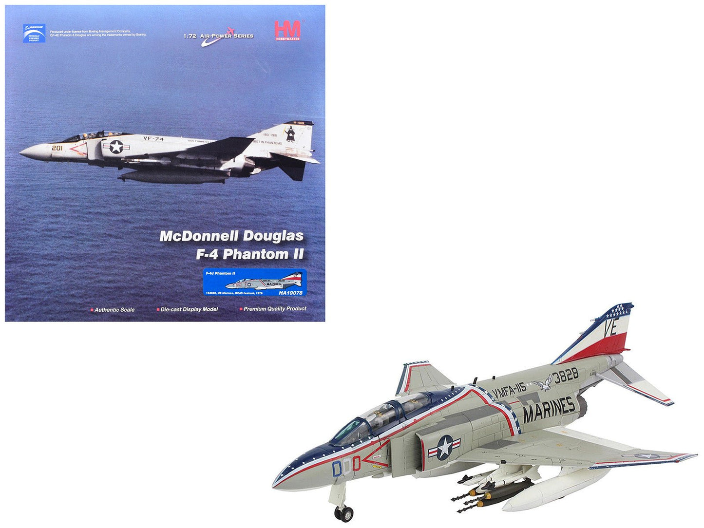 McDonnell Douglas F-4J Phantom II Fighter-Bomber Aircraft "153828 MCAS Iwakuni Japan" (1976) United States Marine Corps "Air Power Series" 1/72 Diecast Model by Hobby Master free shipping USA