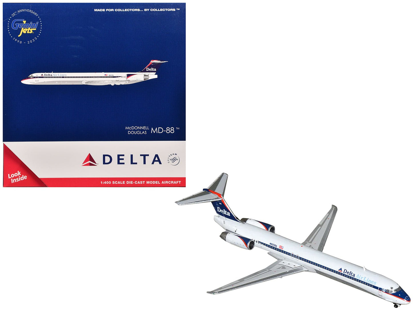 McDonnell Douglas MD-88 Commercial Aircraft "Delta Air Lines" (N925DL) White with Blue and Red Graphics 1/400 Diecast Model Airplane by GeminiJets free shipping USA