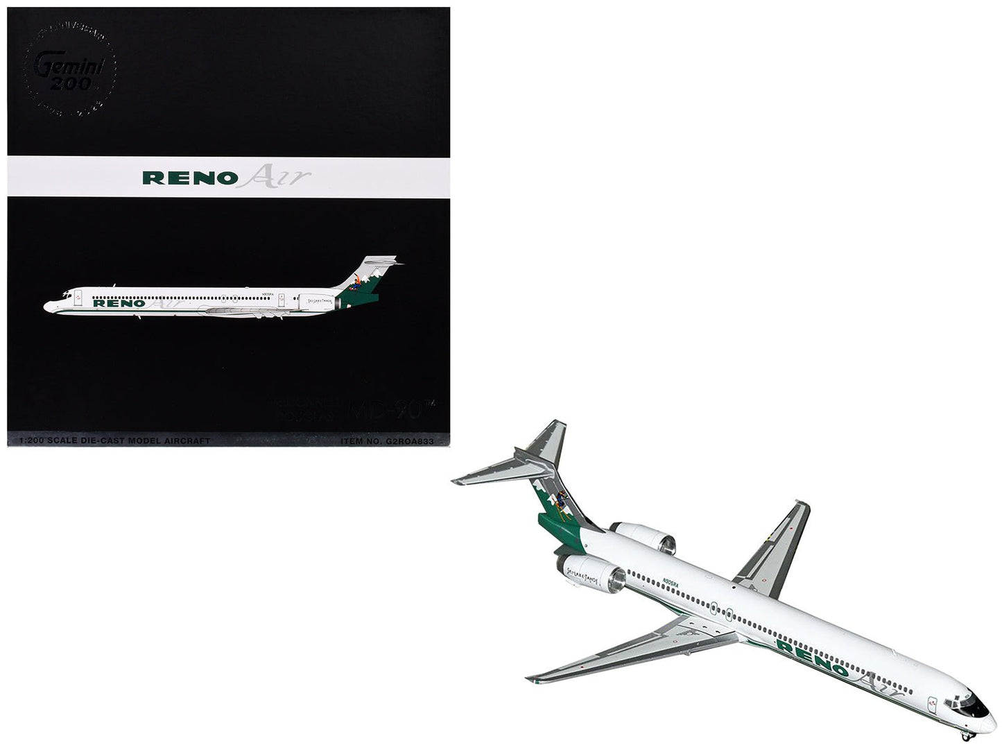 McDonnell Douglas MD-90 Commercial Aircraft "Reno Air" (N905RA) White with Green Tail "Gemini 200" Series 1/200 Diecast Model Airplane by GeminiJets free shipping USA