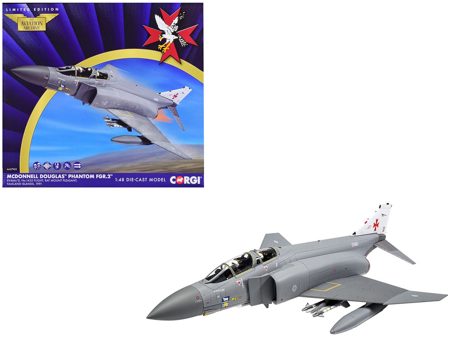 McDonnell Douglas Phantom FGR.2 Fighter Aircraft "#1435 Flight RAF Mount Pleasant Falkland Islands" (1991) Royal Air Force "The Aviation Archive" Series 1/48 Diecast Model by Corgi free shipping USA