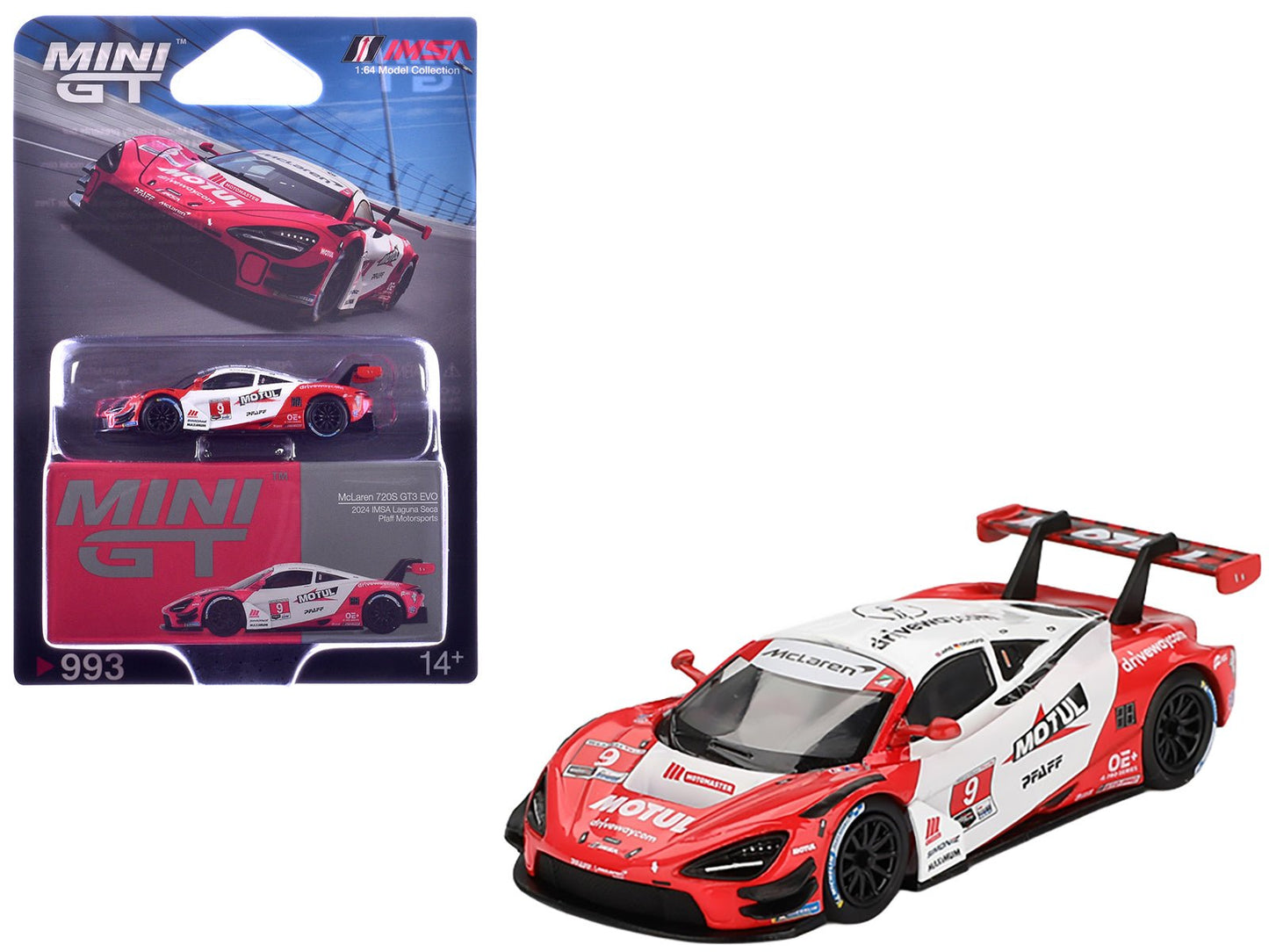 McLaren 720S GT3 EVO #9 Oliver Jarvis - Marvin Kirchhofer "Pfaff Motorsports" IMSA "Motul Course de Monterey - Laguna Seca" (2024) Limited Edition 1/64 Diecast Model Car by Mini GT free shipping USA