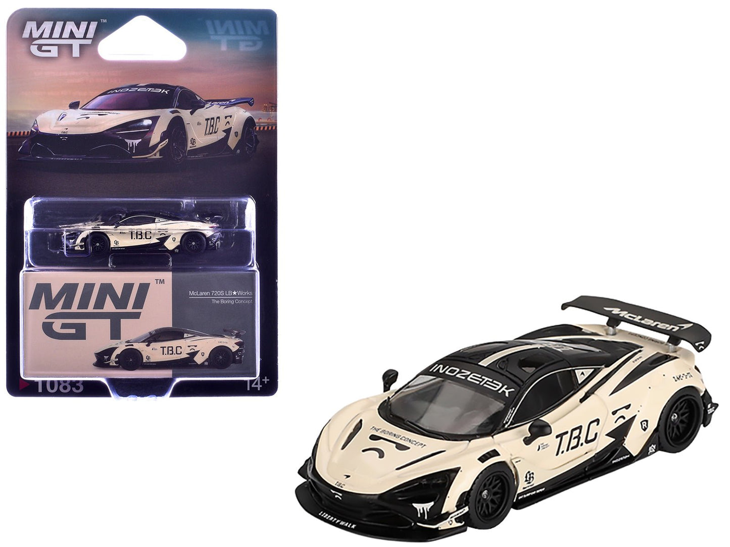 McLaren 720S LB-Works "The Boring Concept" Cream and Black Limited Edition 1/64 Diecast Model Car by Mini GT free shipping USA