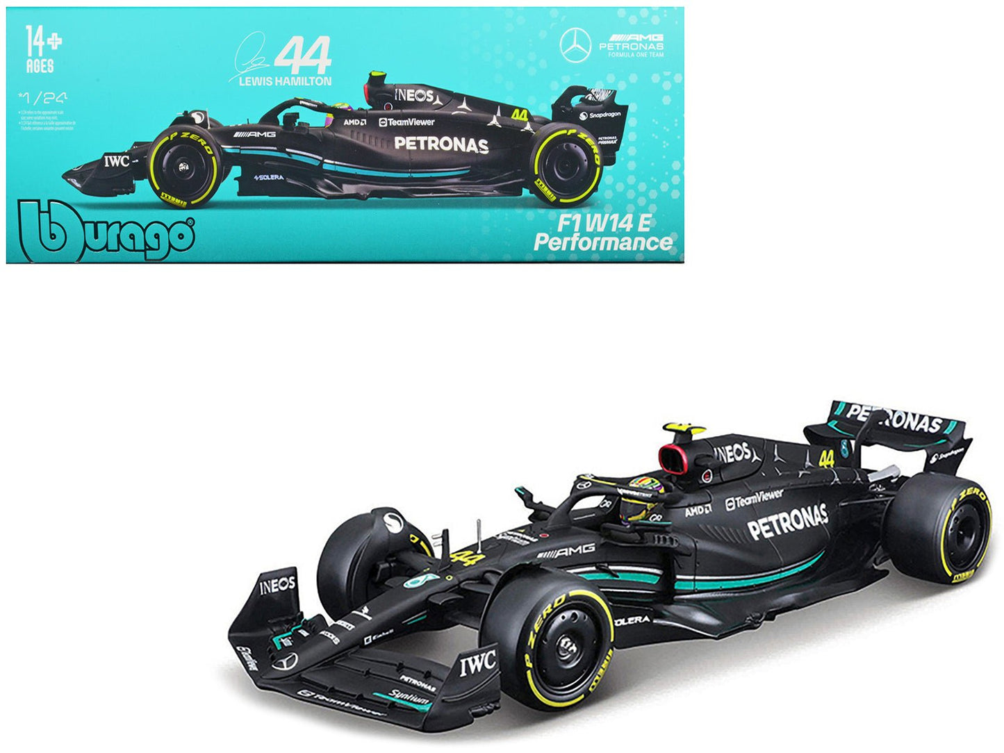 Mercedes-AMG F1 W14 E Performance #44 Lewis Hamilton "Petronas" Formula One F1 "World Championship" (2023) 1/24 Diecast Model Car by Bburago free shipping USA
