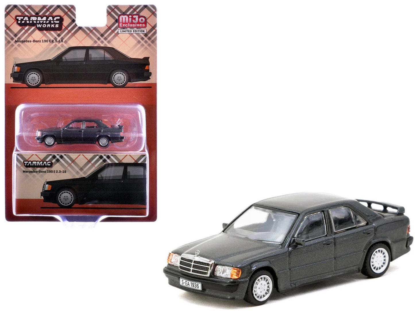 Mercedes-Benz 190 E 2.3-16 Blue-Black Metallic "Global64" Series 1/64 Diecast Model Car by Tarmac Works free shipping USA