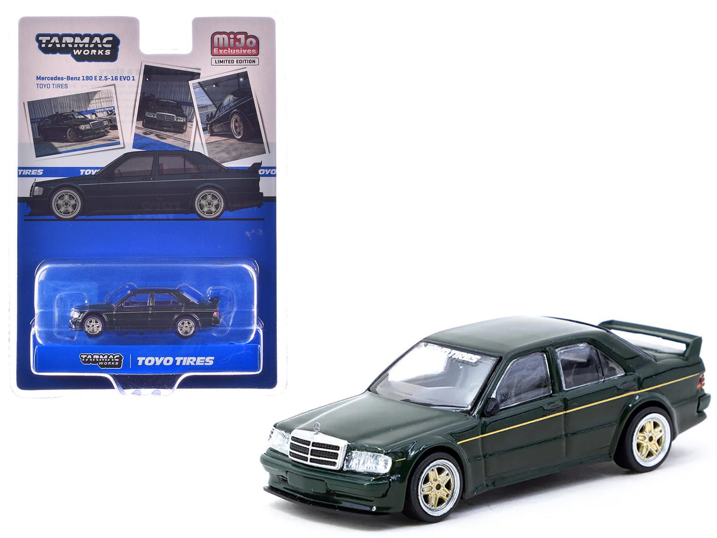 Mercedes-Benz 190 E 2.5-16 EVO 1 "Toyo Tires" Dark Green "Global64" Series 1/64 Diecast Model by Tarmac Works free shipping USA