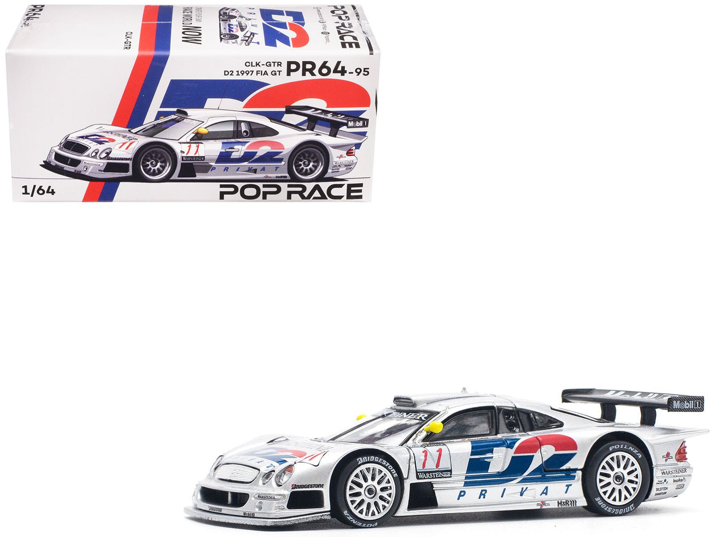 Mercedes-Benz CLK GTR #11 "D2 Privat" "FIA GT Championship" (1997) 1/64 Diecast Model Car by Pop Race free shipping USA